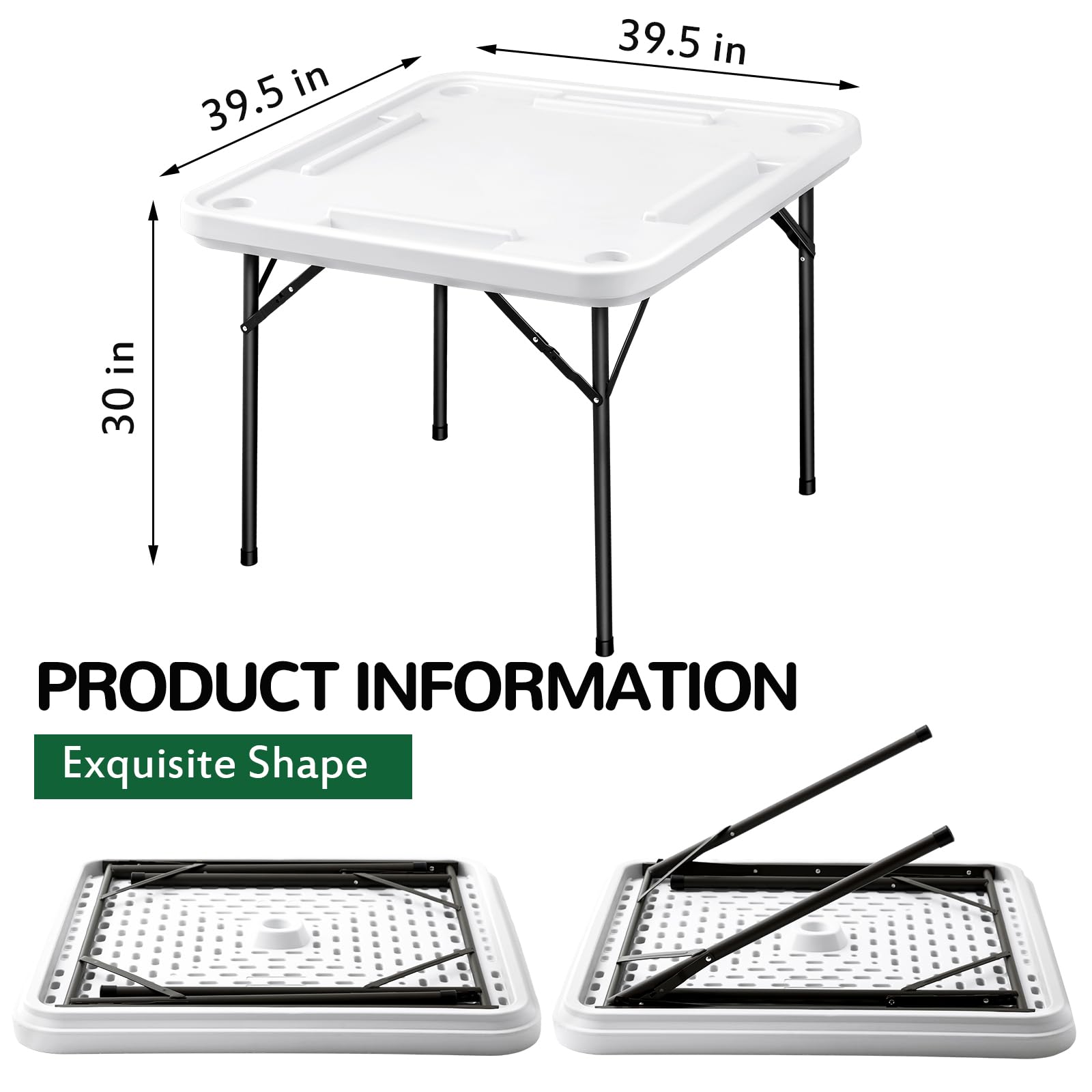 Foldable Plastic Domino Game Table with Cup Holders & Card Slots - Anti-Scratch Waterproof Portable Board Game Table for Mahjong, Poker, Cards & Dominoes (White) | Perfect for Family Game Nights, Parties & Outdoor Gatherings