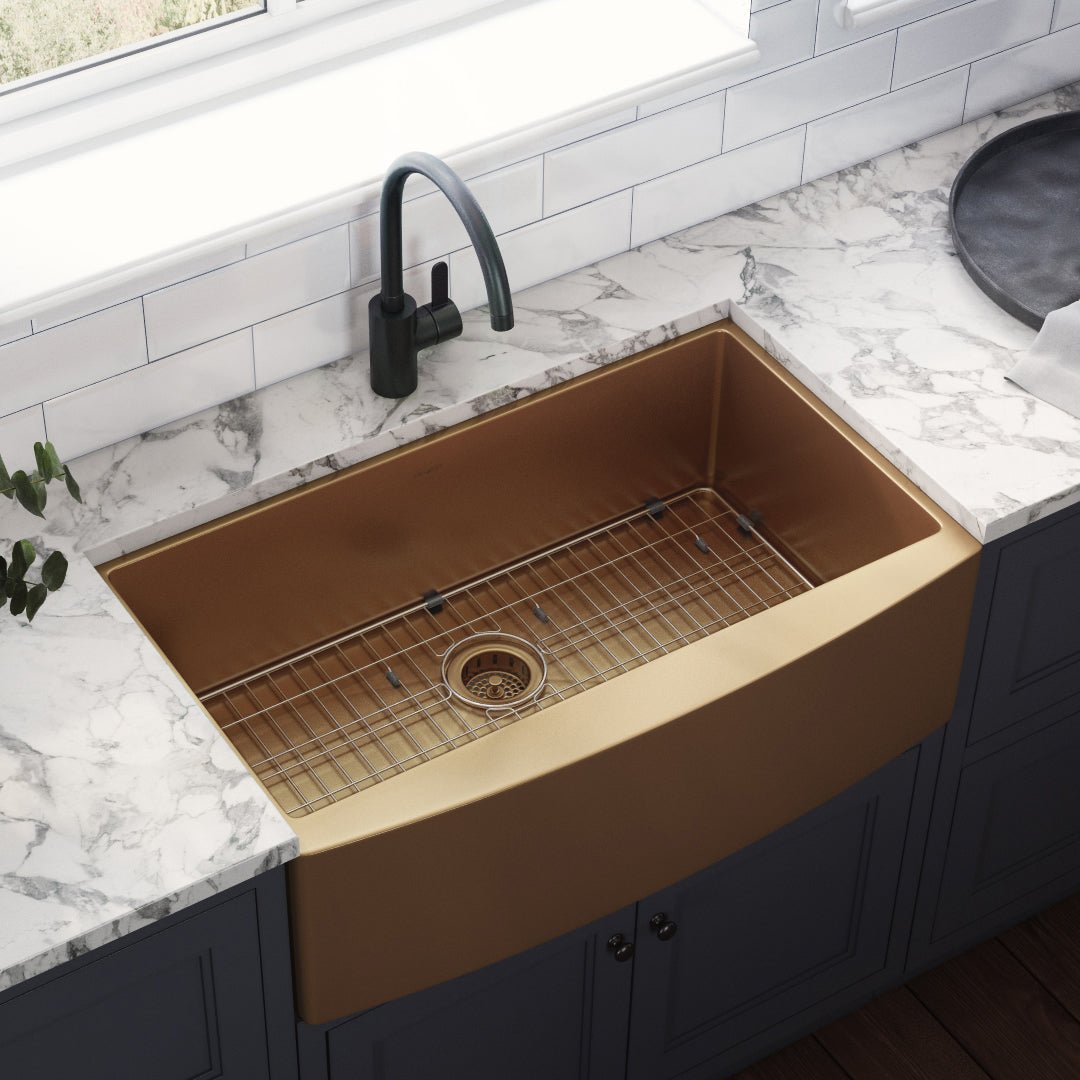 36 Inch Apron Front Farmhouse Kitchen Sink - Copper Tone Matte Bronze Stainless Steel Single Bowl Sink for Rustic & Modern Kitchens | Perfect for Cooking, Washing Dishes & Food Prep