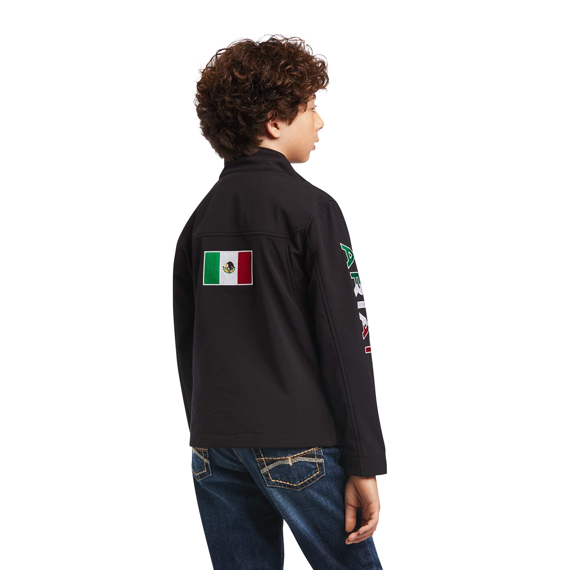 ARIAT Unisex Youth Team Softshell Mexico Water Resistant Jacket - Lightweight Windproof Outerwear for Hiking, Camping & Outdoor Activities