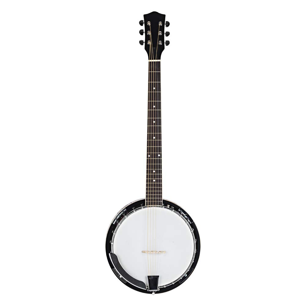 Premium 6-String Banjo - Professional Grade Wood & Metal Construction in White & Natural Wood Finish | Perfect for Bluegrass, Folk Music & Stage Performances