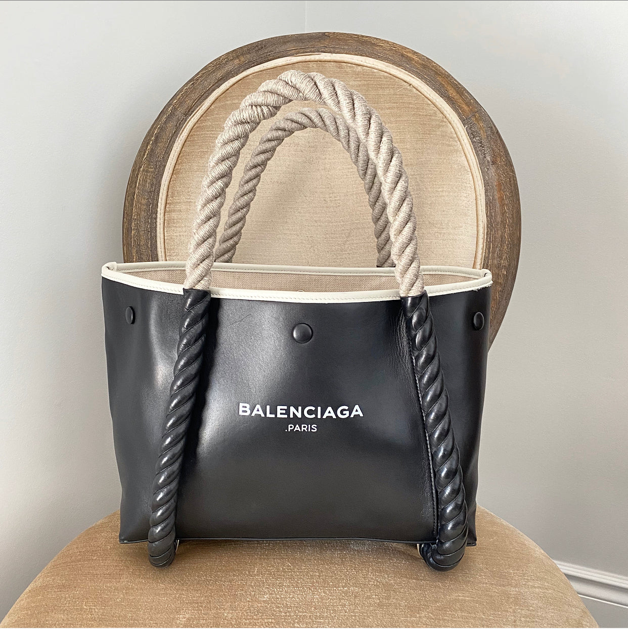 Balenciaga Black Leather Logo Cabas Cord Rope Bag - Stylish Designer Tote for Women | Perfect for Work, Travel & Everyday Use