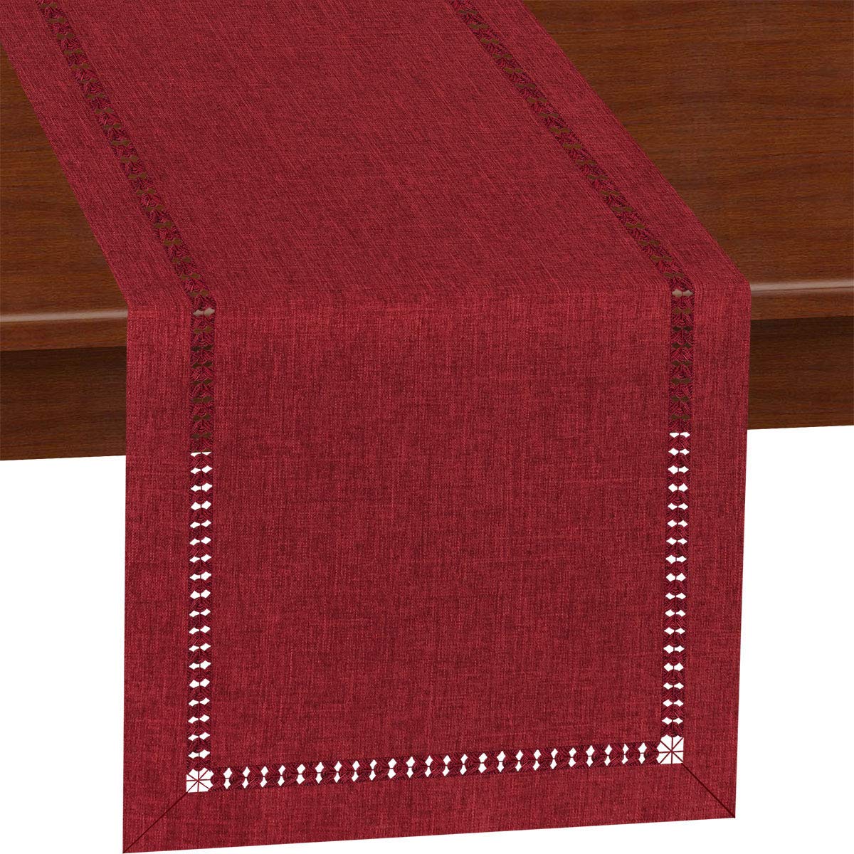 Grelucgo Handmade Hemstitched Polyester Table Runner - 14x48 Inch Cranberry Red Rectangle Table Scarf for Dining Table, Buffet, Dresser Decor - Elegant Home & Wedding Decoration
