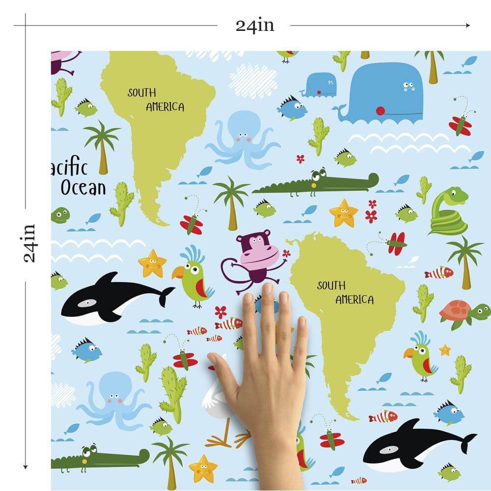 Blue Wildlife Children's Peel and Stick Removable Wallpaper - Self-Adhesive Nursery Decor for Kids Room, Bedroom, Playroom - Easy to Apply & Remove Wall Decals (6350) - Perfect for Nursery, Playroom & Kids Bedroom Decor