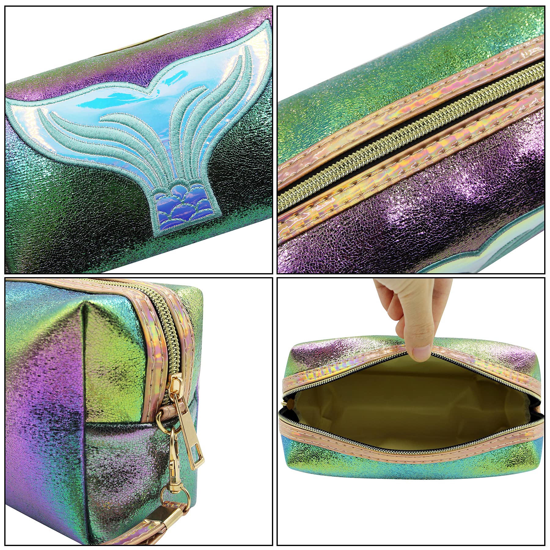 Holographic Cosmetic Bag - Waterproof Travel Toiletry Organizer with Mermaid Design, Makeup Storage Pouch for Women | Perfect for Travel, Gym, Beach & Daily Use