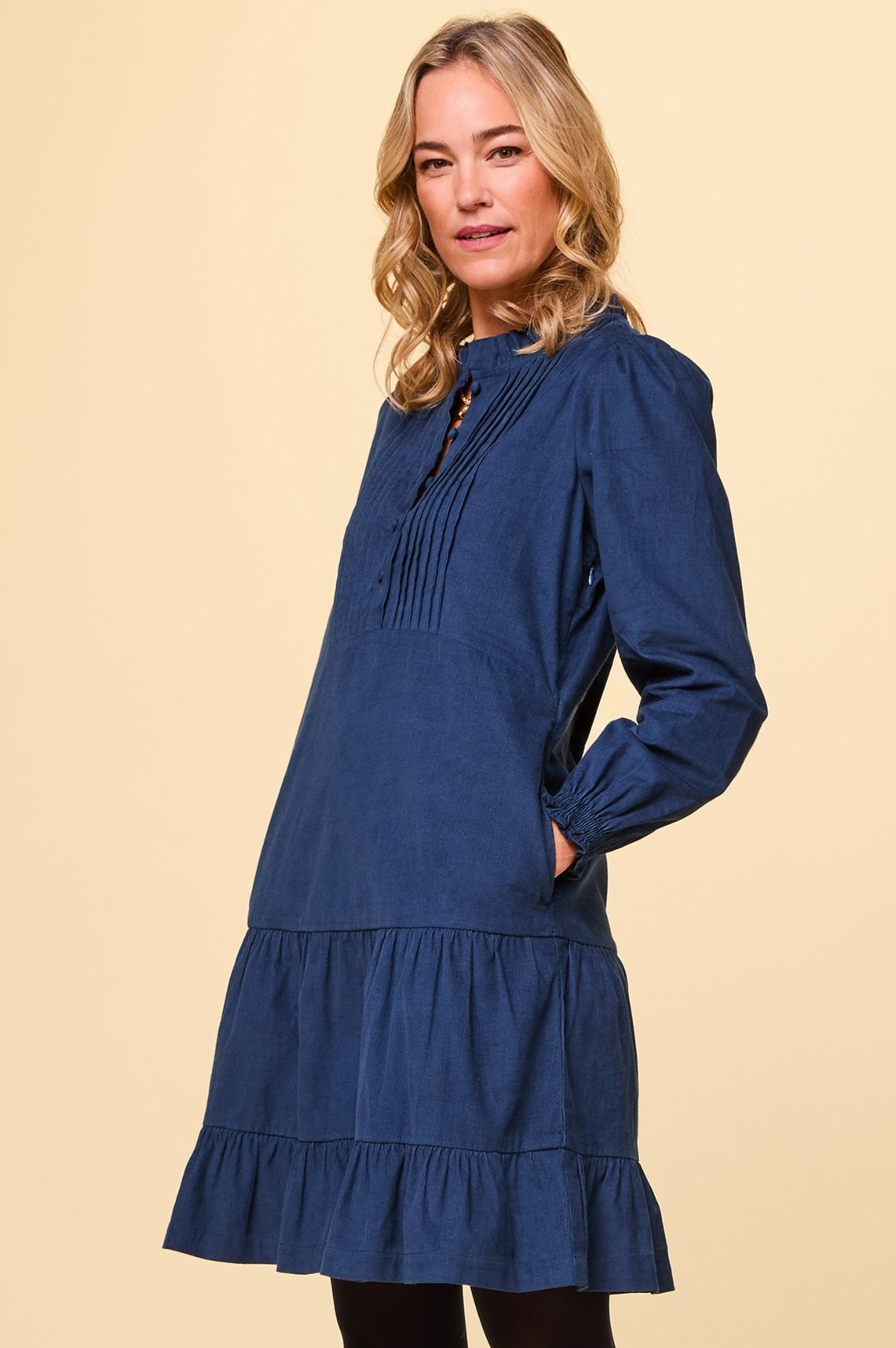 Stylish Women's Corduroy Mini Dress in Navy Blue | Casual Fall Outfit for Brunch, Dates & Shopping