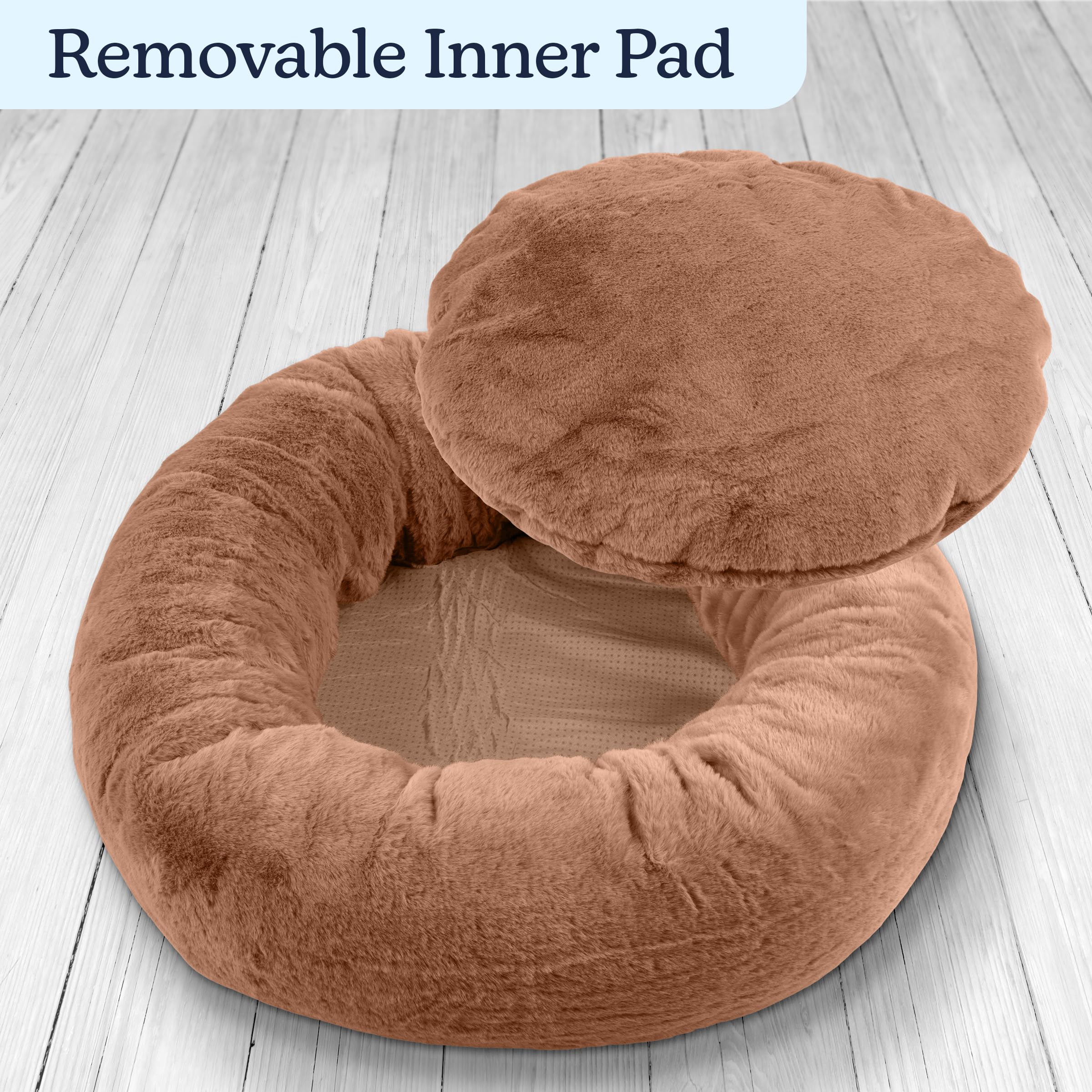 PETMAKER Donut Dog Bed for Small Dogs & Cats - Washable Removable Cover & Anti-Slip Bottom - Cozy Pet Bed for Puppies & Kittens - Perfect for Home, Crate & Travel (Beige)