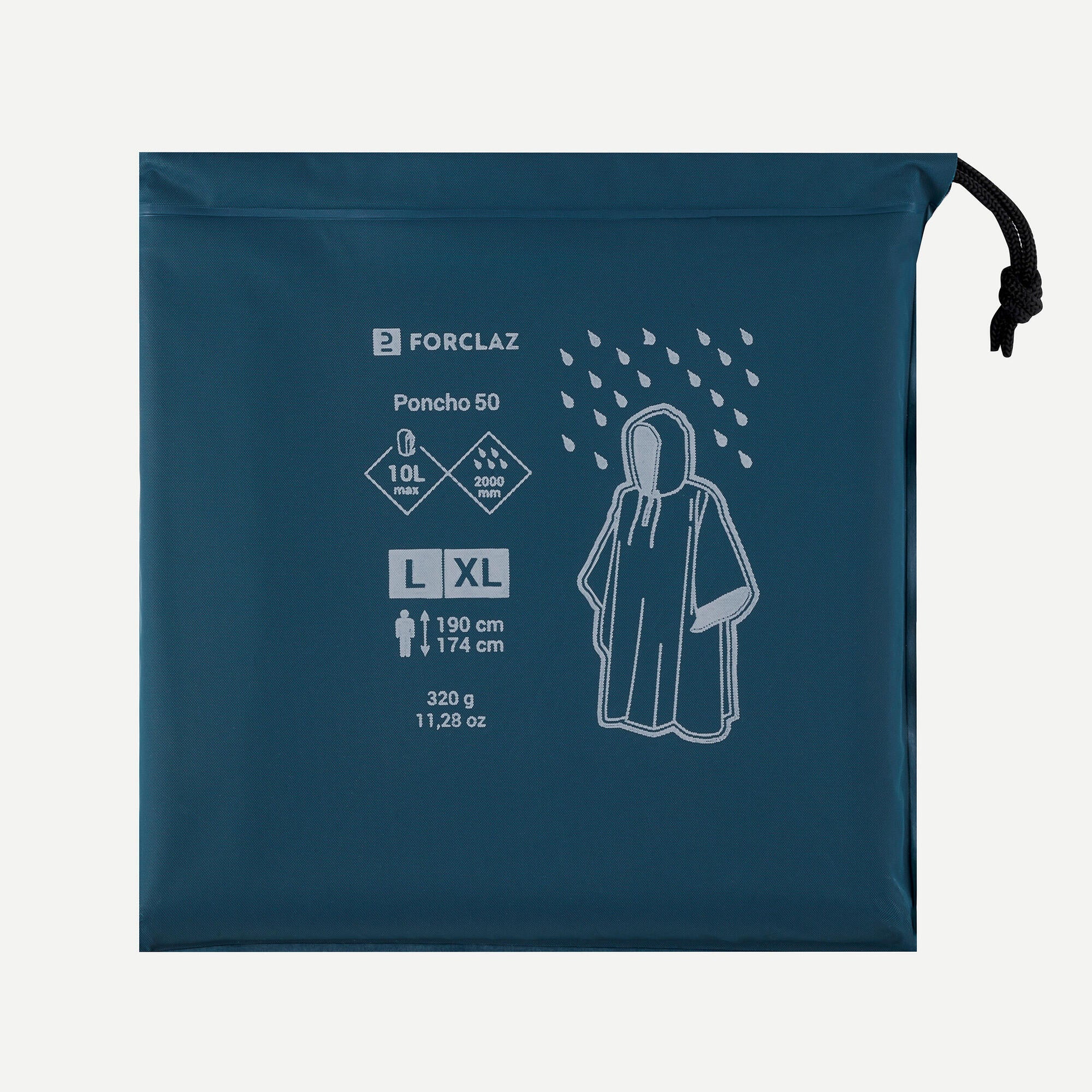 Forclaz MT50 Waterproof Rain Poncho - Lightweight 10L Packable Raincoat for Hiking, Camping & Outdoor Adventures