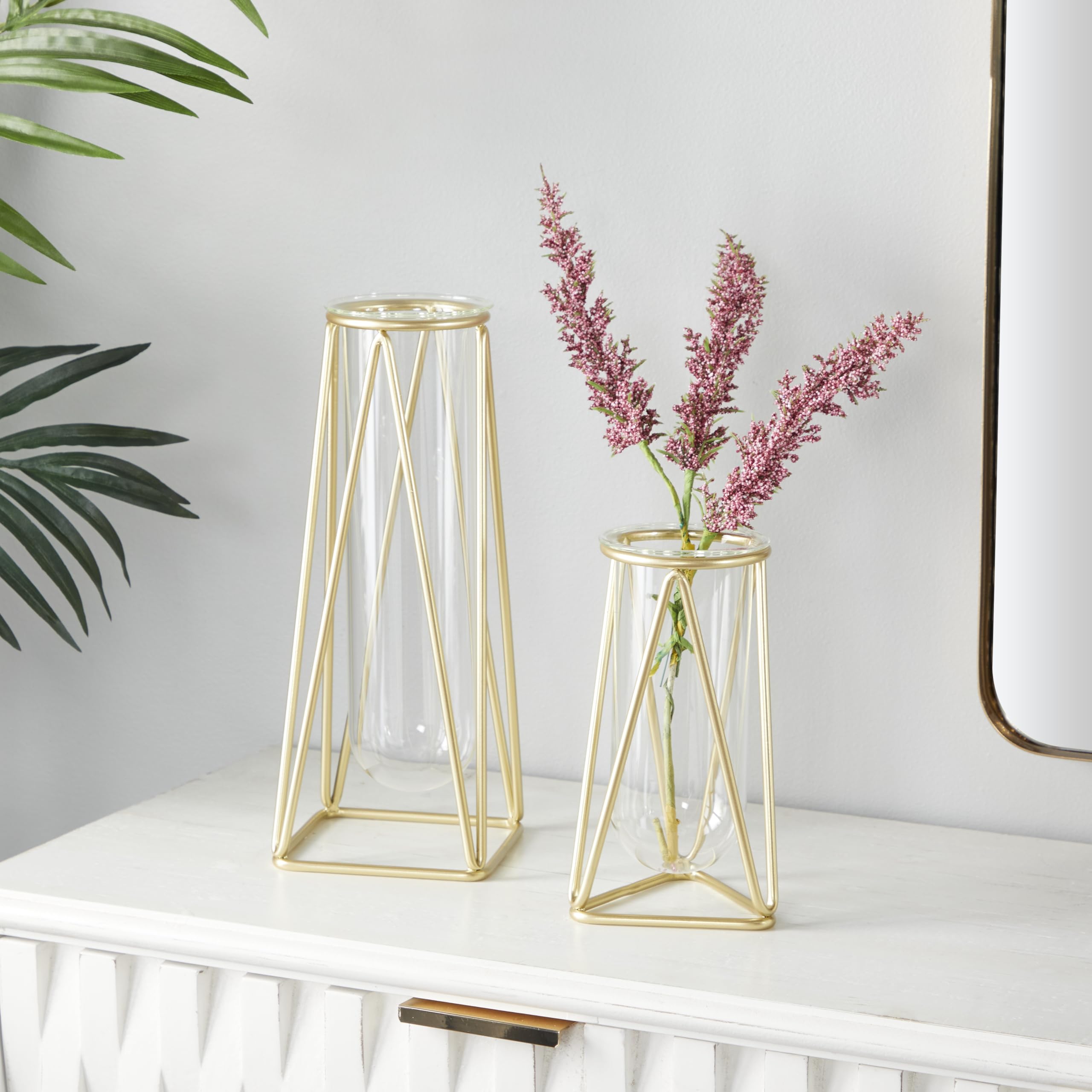 Deco 79 Modern Glass Vase Set of 2 with Gold Metal Stand - 9