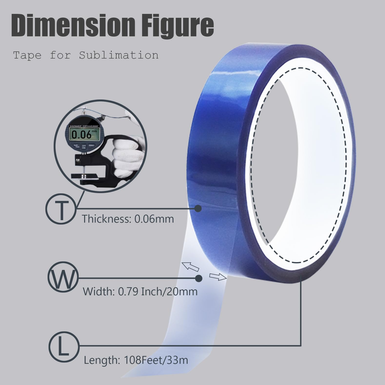 4 Rolls Heat Resistant Sublimation Tape - 20mm x 33m (108ft) No Residue Adhesive for Heat Transfer Press - Perfect for T-Shirts, Mugs & DIY Crafts (Blue)