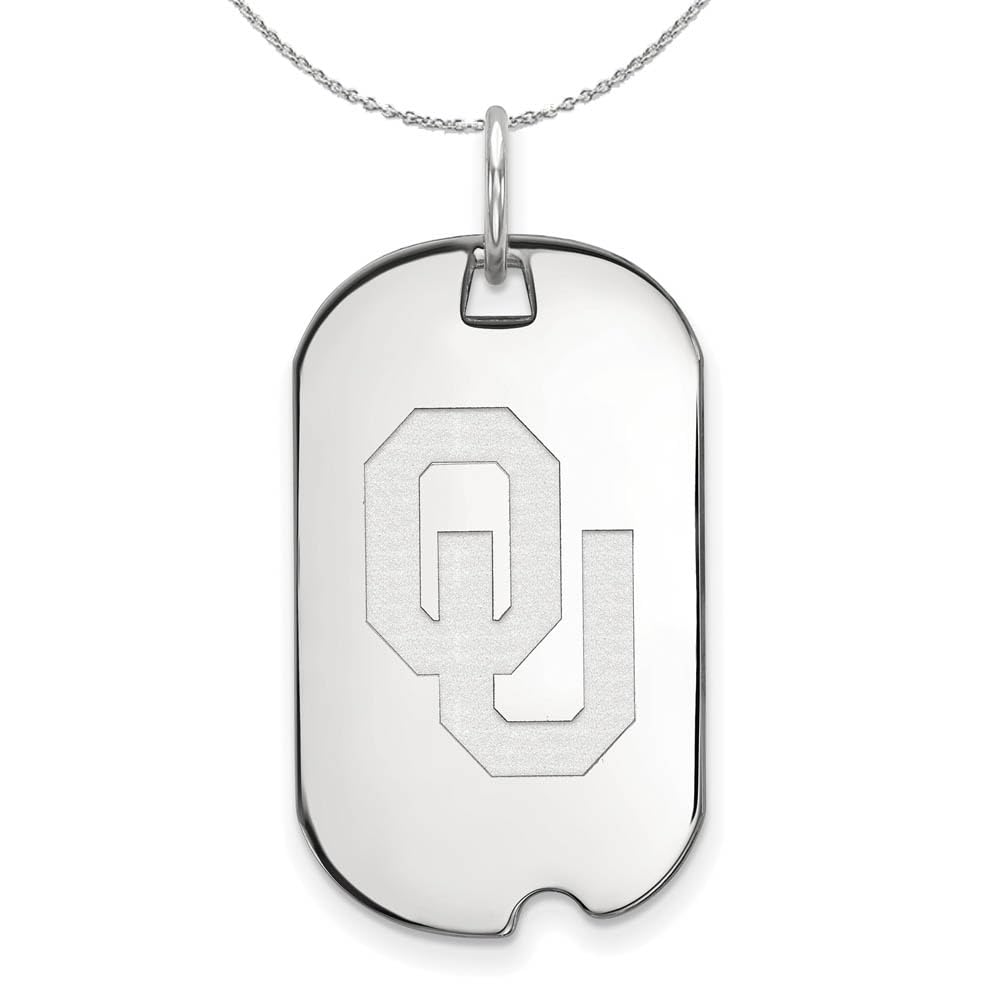 Oklahoma Sooners Sterling Silver Dog Tag Necklace - Black Bow Pendant for OU Fans, Game Day & College Pride Jewelry Gift