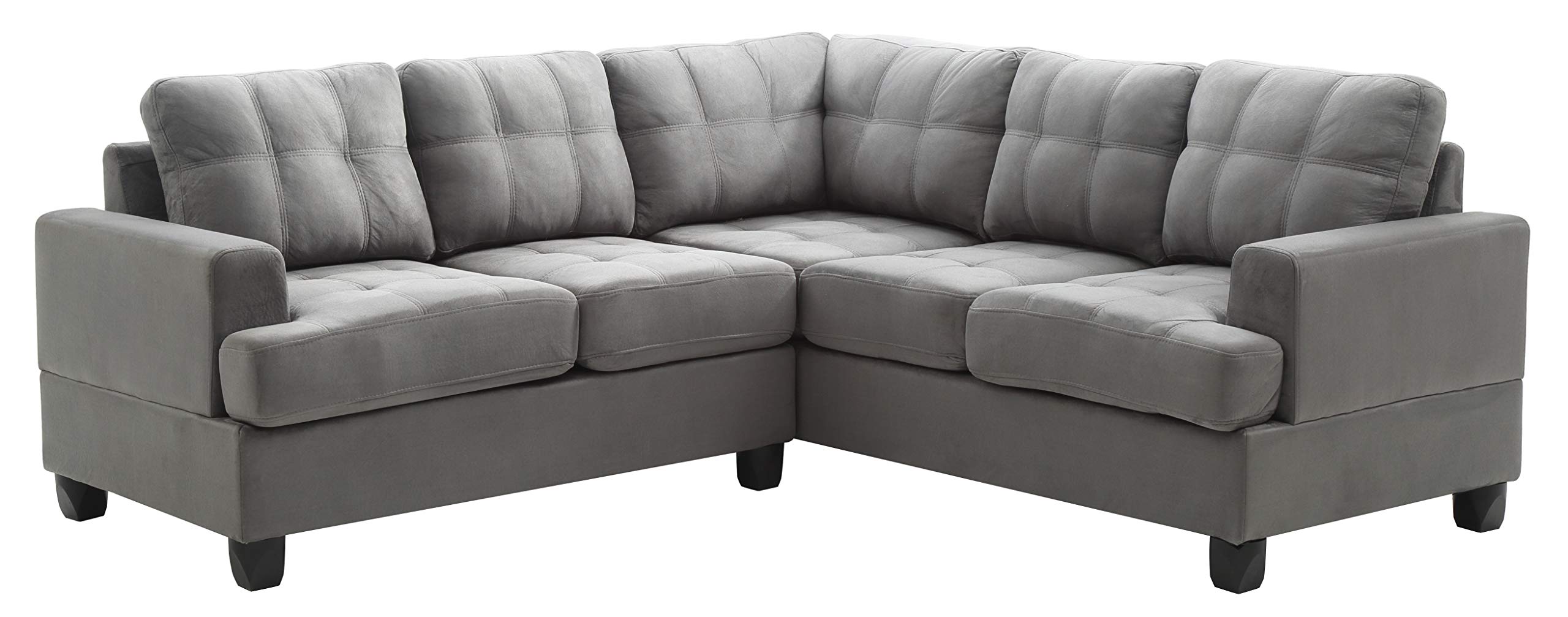 Glory Furniture G513B-SC Modern L-Shaped Sectional Sofa Set with Ottoman, Soft Grey Fabric, 2-Piece Modular Design - Perfect for Living Room, Family Room & Small Spaces