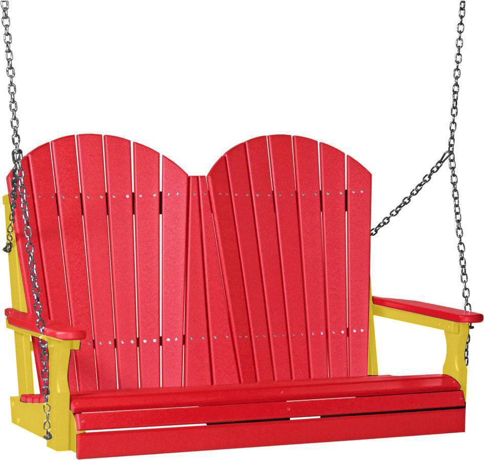LuxCraft 4ft Red Adirondack Porch Swing - Recycled Plastic Outdoor Furniture with Cup Holder - Perfect for Patio, Garden, and Backyard Relaxation