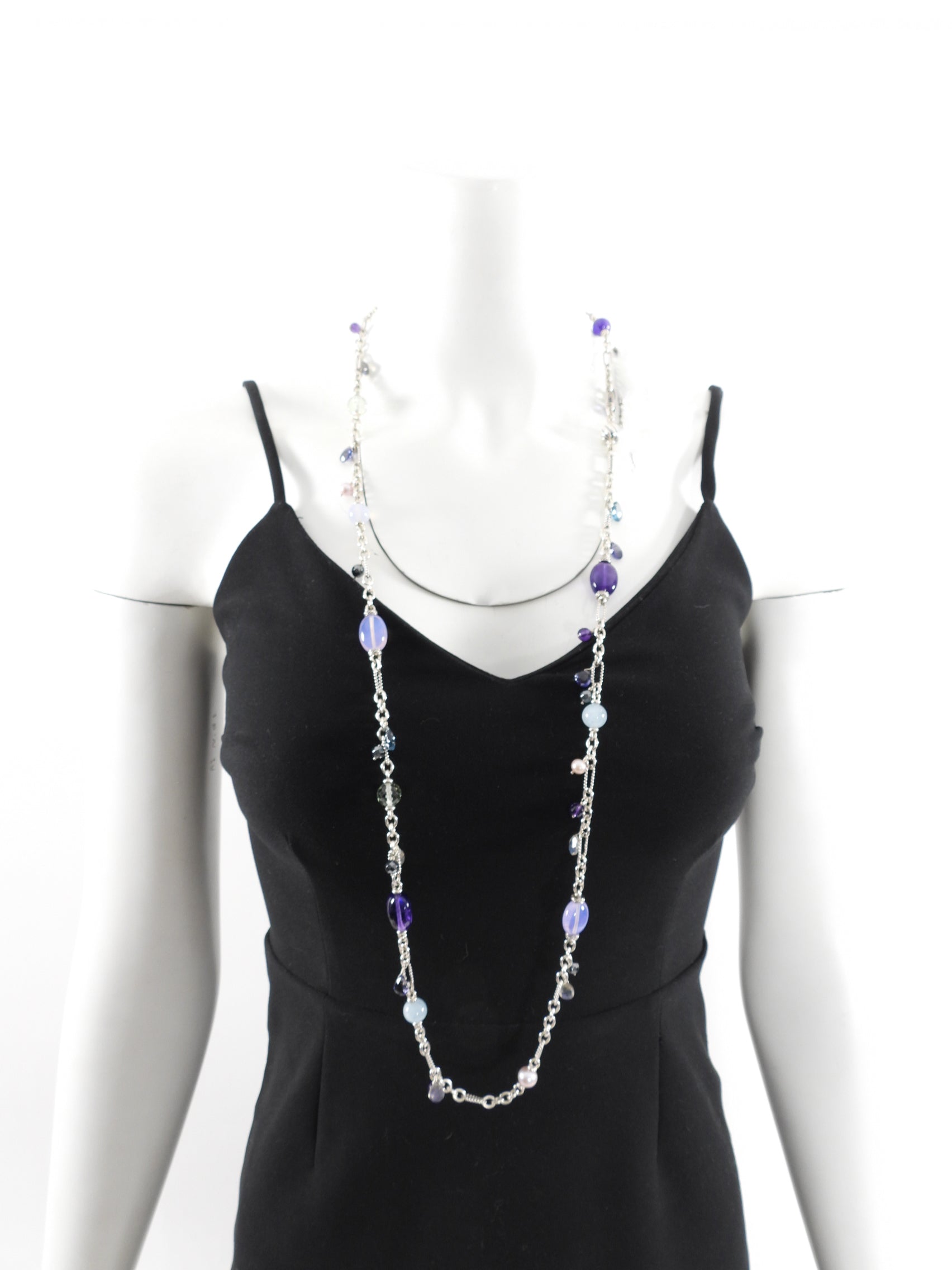 David Yurman Sterling Silver Multi-Gemstone Beaded Long Necklace | Elegant Layered Jewelry for Women | Perfect for Parties, Weddings & Everyday Wear