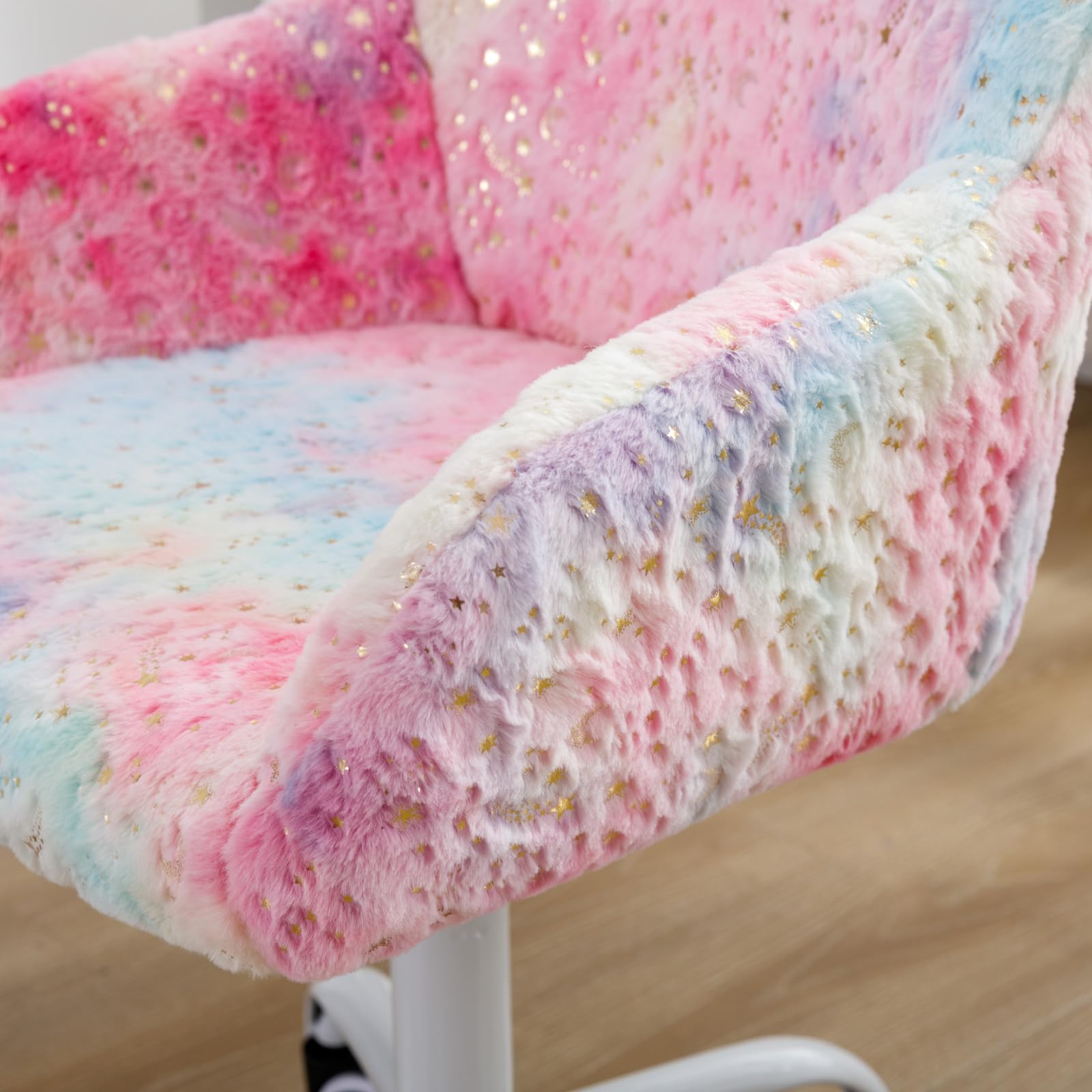 Cute Kids Swivel Desk Chair - Adjustable Faux Fur Upholstered Study Chair with White Wheels for Reading Room, Bedroom & Home Office - Perfect for Homework, Online Learning & Reading Time (Colorful)