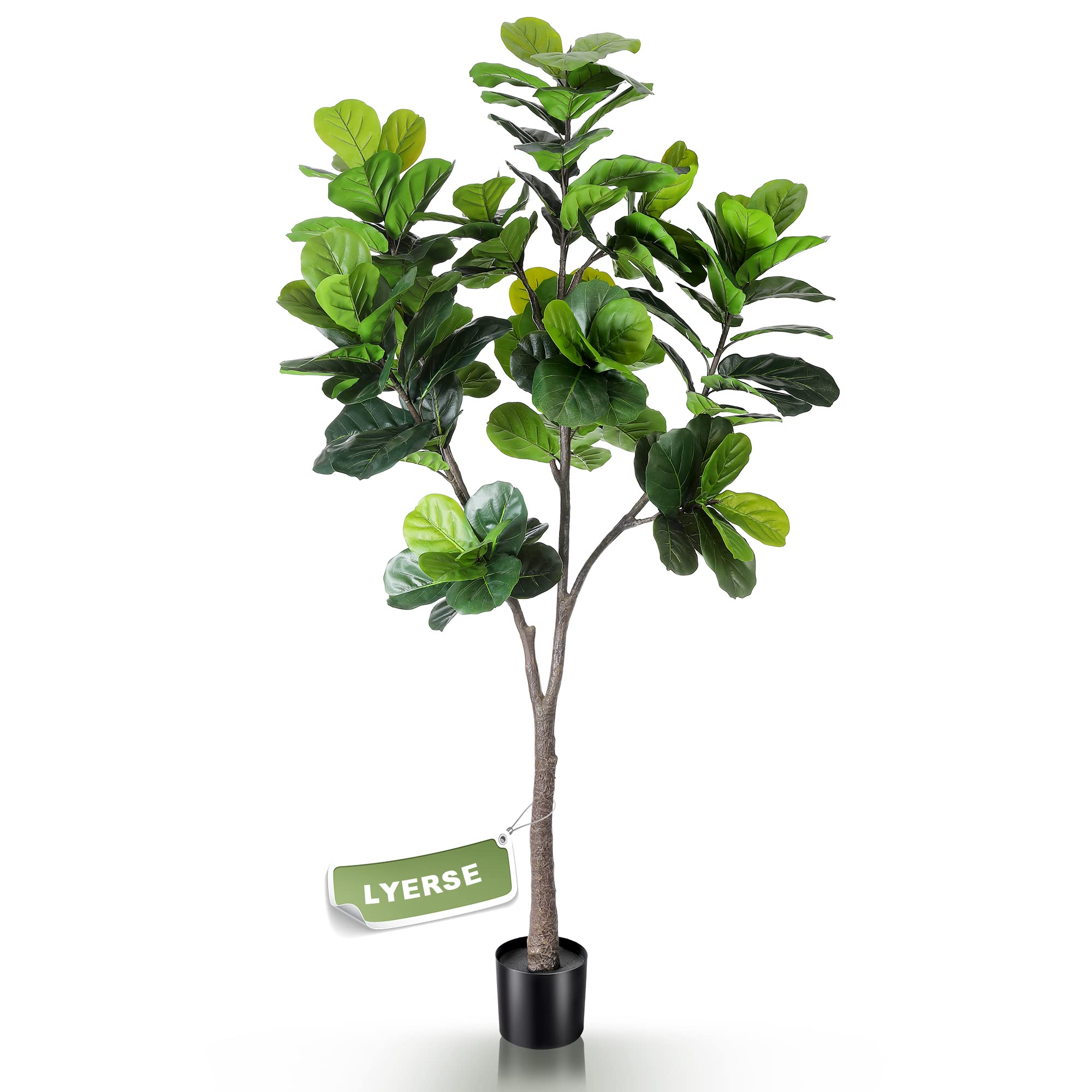 LYERSE 6ft Artificial Fiddle Leaf Fig Tree in Plastic Nursery Pot - Faux Ficus Tropical Plant with 126 Leaves - Realistic Fake Tree for Office, Living Room, Bedroom & Home Decor - Perfect for Indoor Spaces, Housewarming Gifts & Interior Design