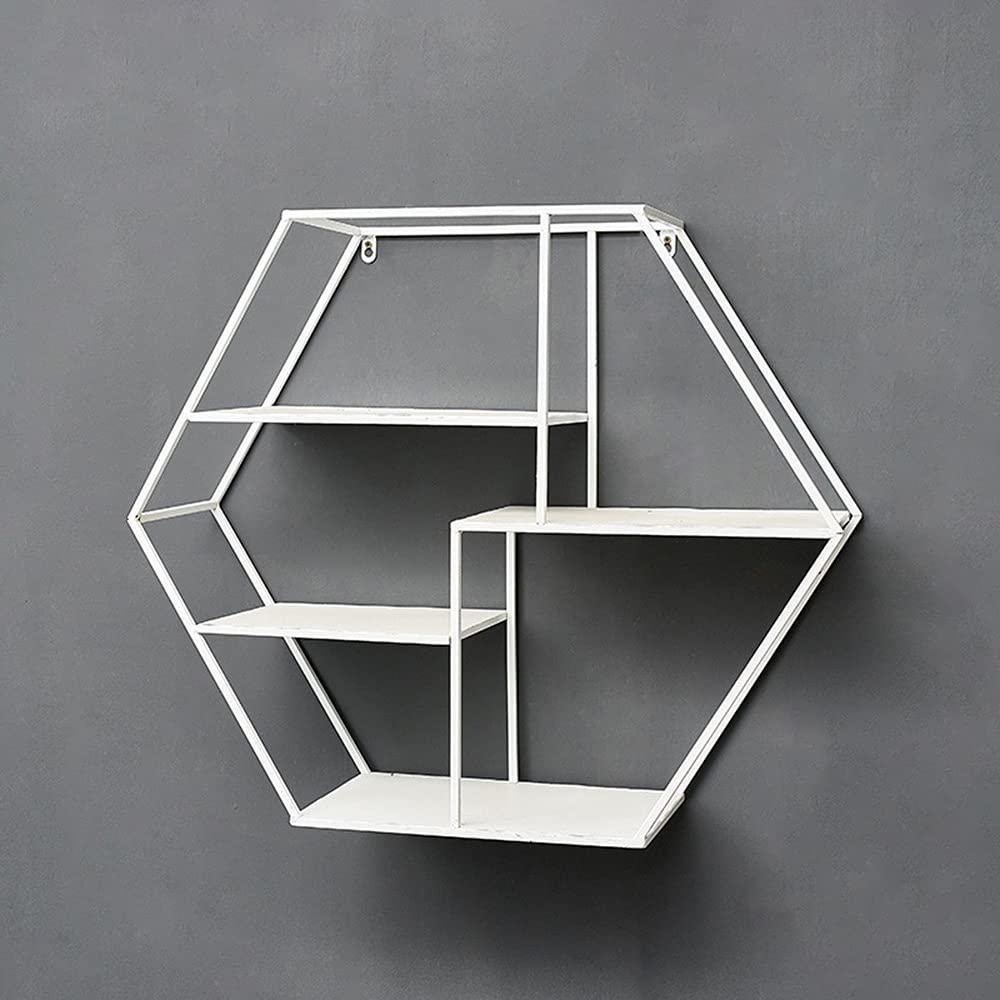 Gdrasuya10 Hexagon Floating Shelves Wall Mounted - 20.47 x 3.94 x 17.72 Inch Modern Metal Wall Shelves for Home Decor, Bedroom, Living Room, Kitchen & Office - Perfect for Displaying Books, Plants, Photos & Decorative Items