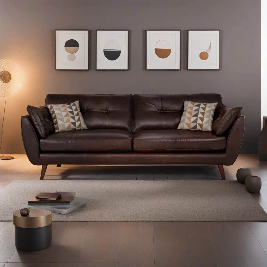 Premium Heather Faux Leather Sofa - Modern PU Leather Couch for Living Room, Office & Lounge - Comfortable Mid-Century Style Sectional Sofa with Sturdy Wooden Frame (Perfect for Small Spaces, Apartments & Home Theater Seating)