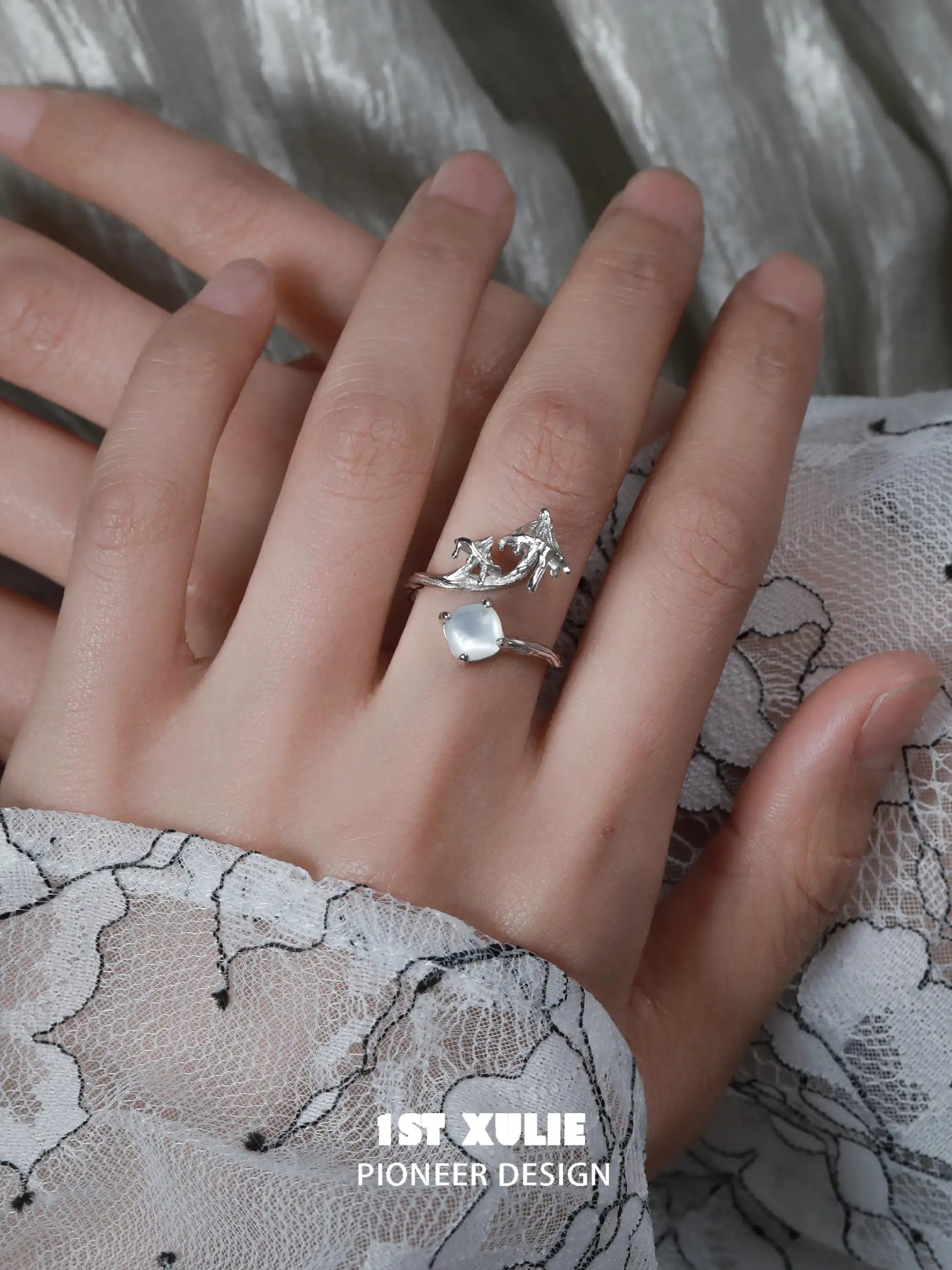 Mushroom Story 925 Sterling Silver Open End Ring for Women - Adjustable Boho Hippie Jewelry - Perfect for Everyday Wear, Festivals & Gifts