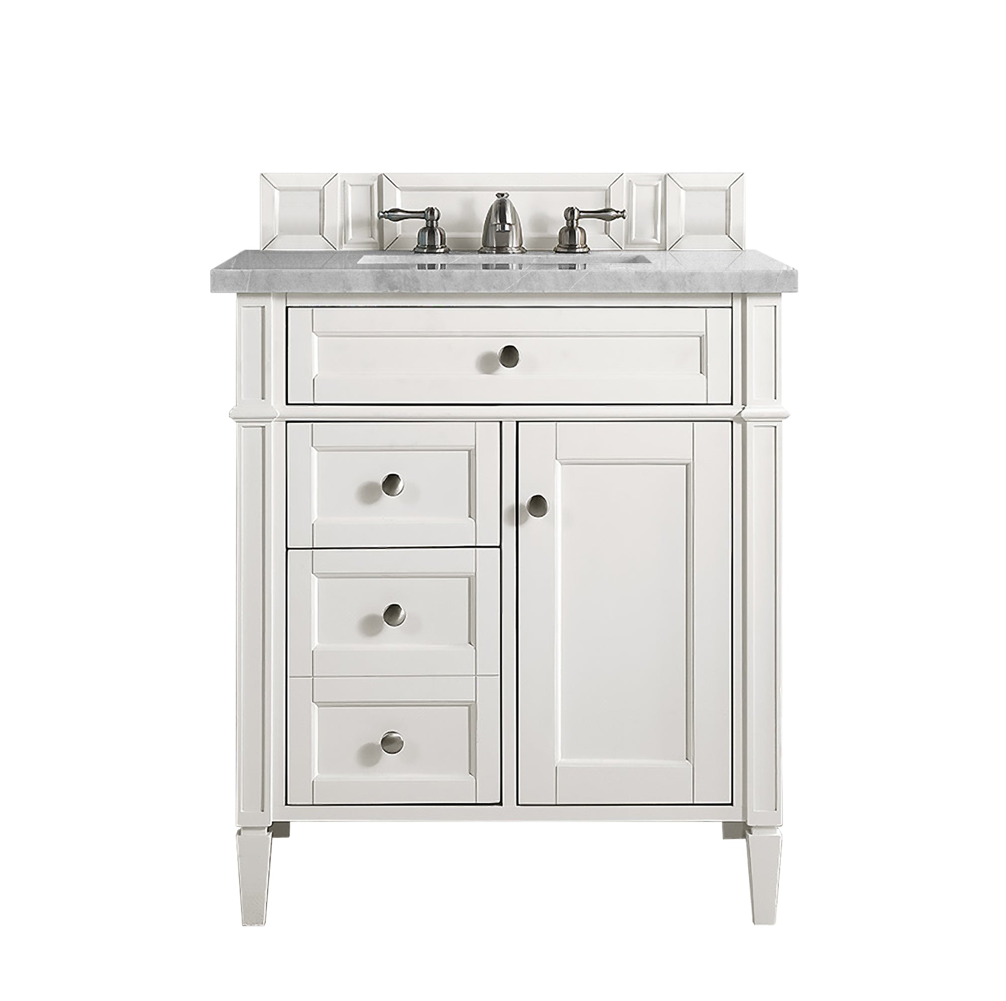 Brittany 30-Inch Single Bathroom Vanity Set with 3CM Eternal Serena Quartz Top in Bright White - Perfect for Modern Master Bathrooms & Powder Rooms
