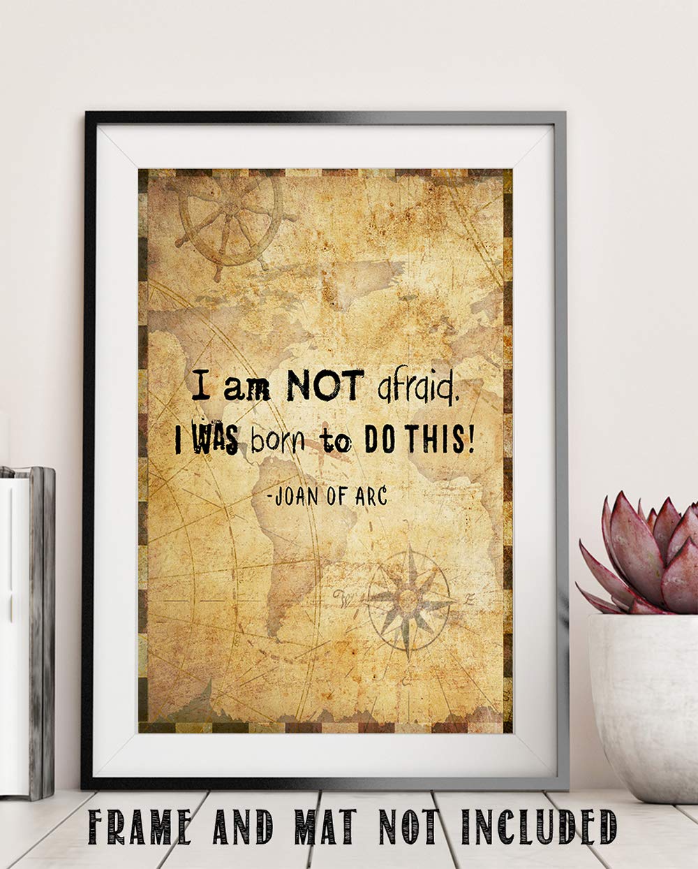 Joan of Arc Christian Bible Quote Wall Art - 11x14 Inspirational Scripture Print with 'I Am Not Afraid' Verse - Religious Home Decor Gift for Women, Family & Friends (Compass Design) - Perfect for Bedroom, Office & Church Decor