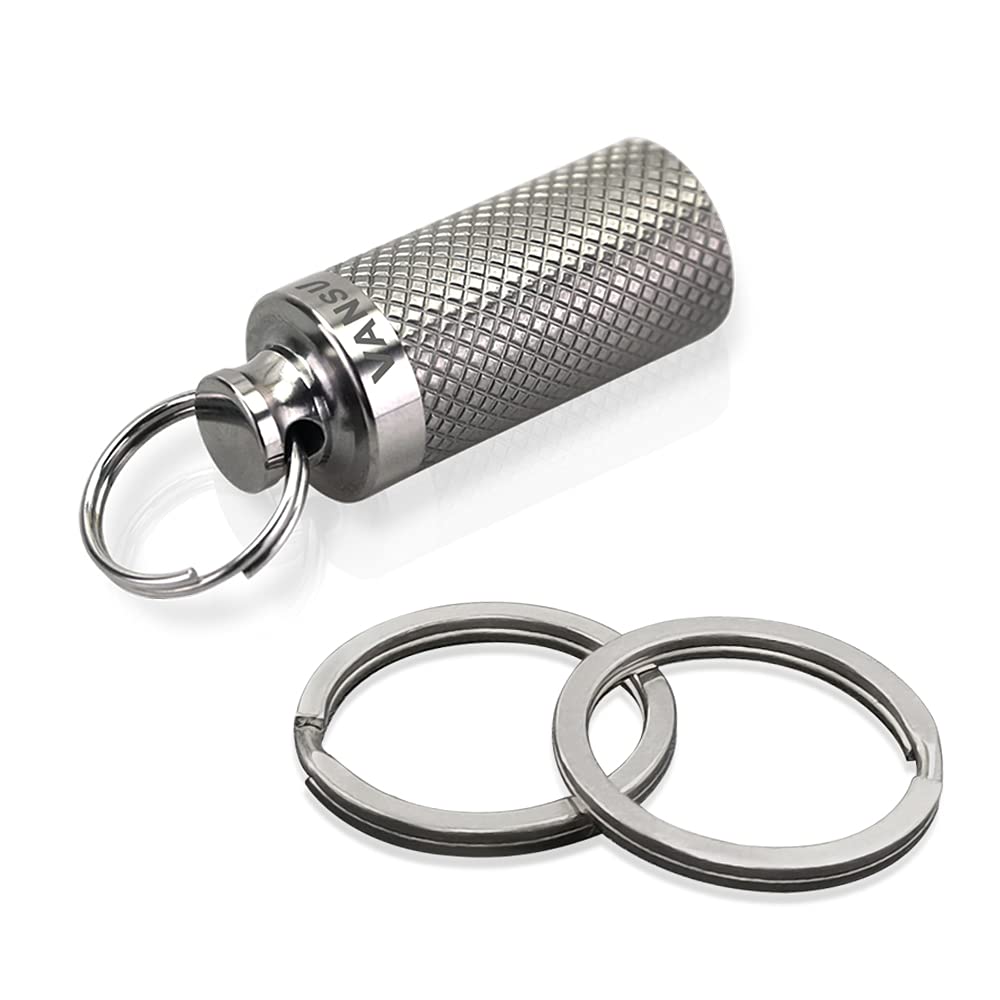 Titanium Waterproof Keychain Pill Holder - Portable Mini Pill Box with 2 Titanium Key Rings - Perfect for Outdoor Travel, Camping, Hiking & Pet ID Tags - Compact Medicine Storage Solution for Daily Use