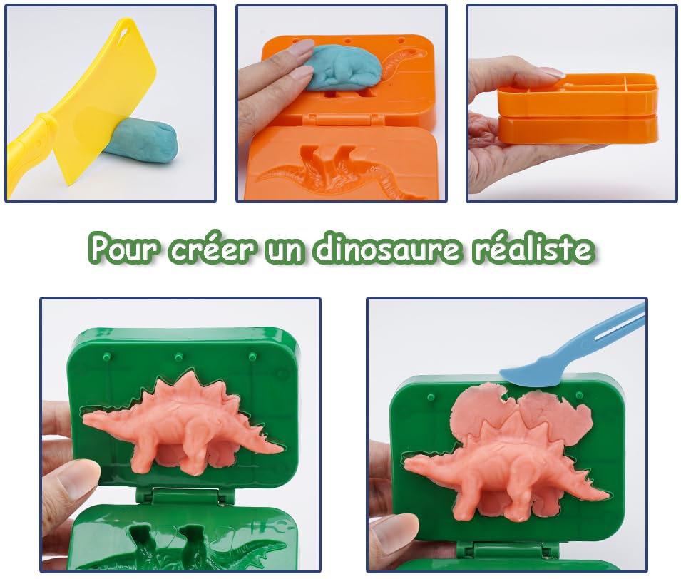 VBACALA Dinosaur Modeling Clay Kit for Kids Ages 3+, 36-Piece Play Dough Set with Tools & Rolling Case - Creative Arts & Crafts Toy for Preschool Learning, Birthday Gifts, Sensory Play & Fine Motor Skills Development