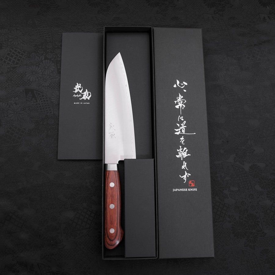 Premium Santoku Knife 170mm - VG-1 Stainless Steel Blade with Polished Mahogany Handle - Ideal for Slicing, Dicing & Chopping Vegetables, Meat & Fish - Professional Japanese Kitchen Knife for Home Chefs & Cooking Enthusiasts