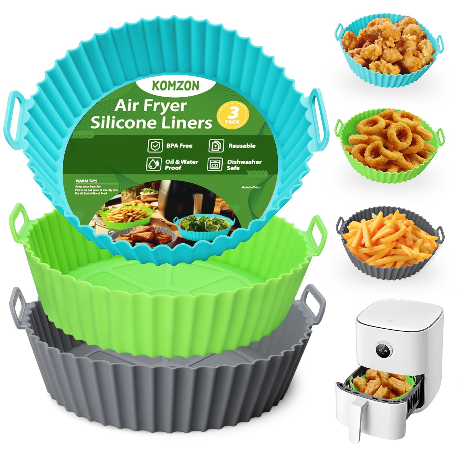 3 Pack 8-Inch Reusable Silicone Air Fryer Liners - Food Grade Non-Stick Basket & Pot Liners for Air Fryers & Ovens - Perfect for Baking, Roasting & Healthy Cooking Accessories