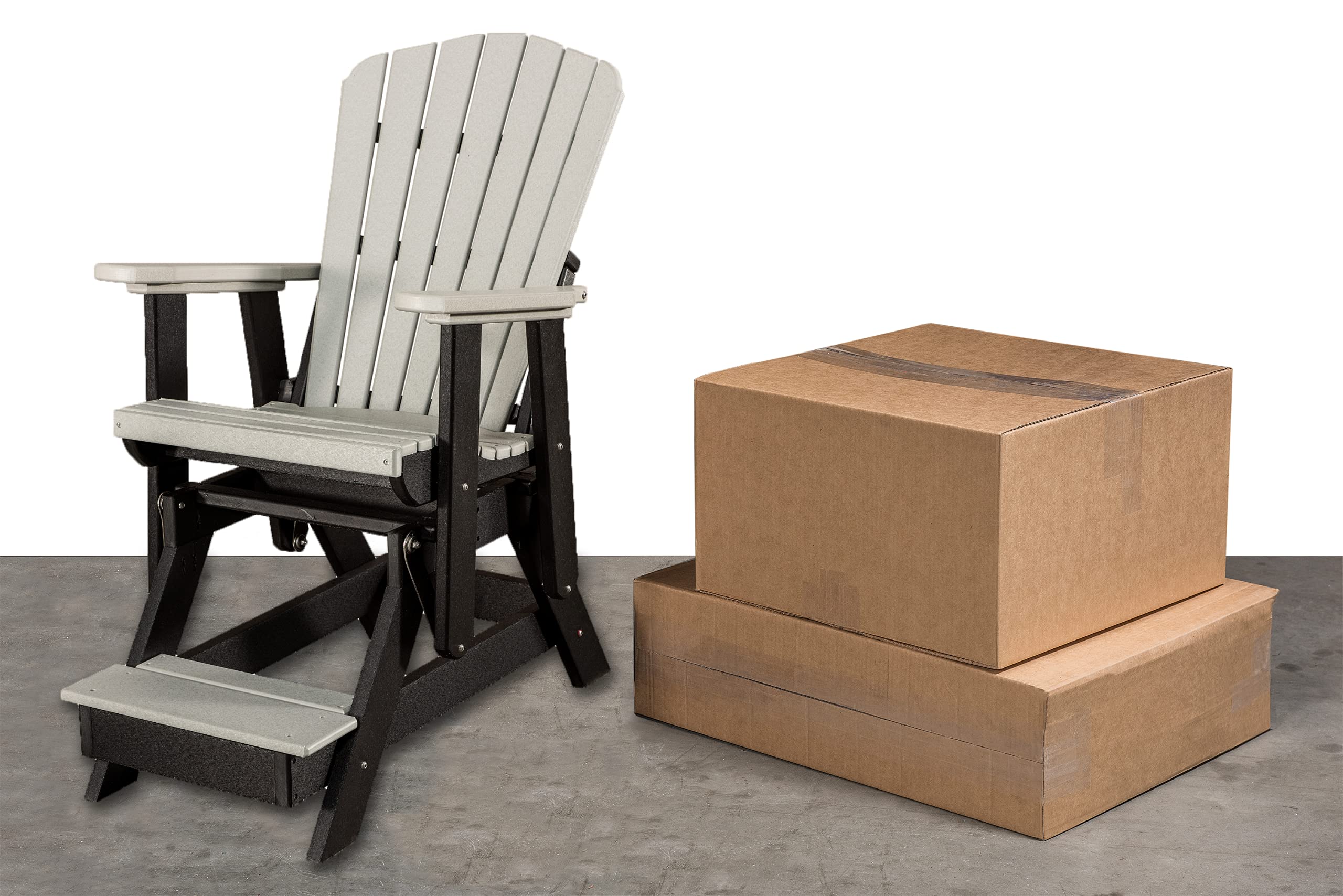 Outdoor Patio Adirondack Glider Chair with Slat Fan Back & Footrest - Black & Cedar - Perfect for Balcony, Garden, and Backyard Relaxation