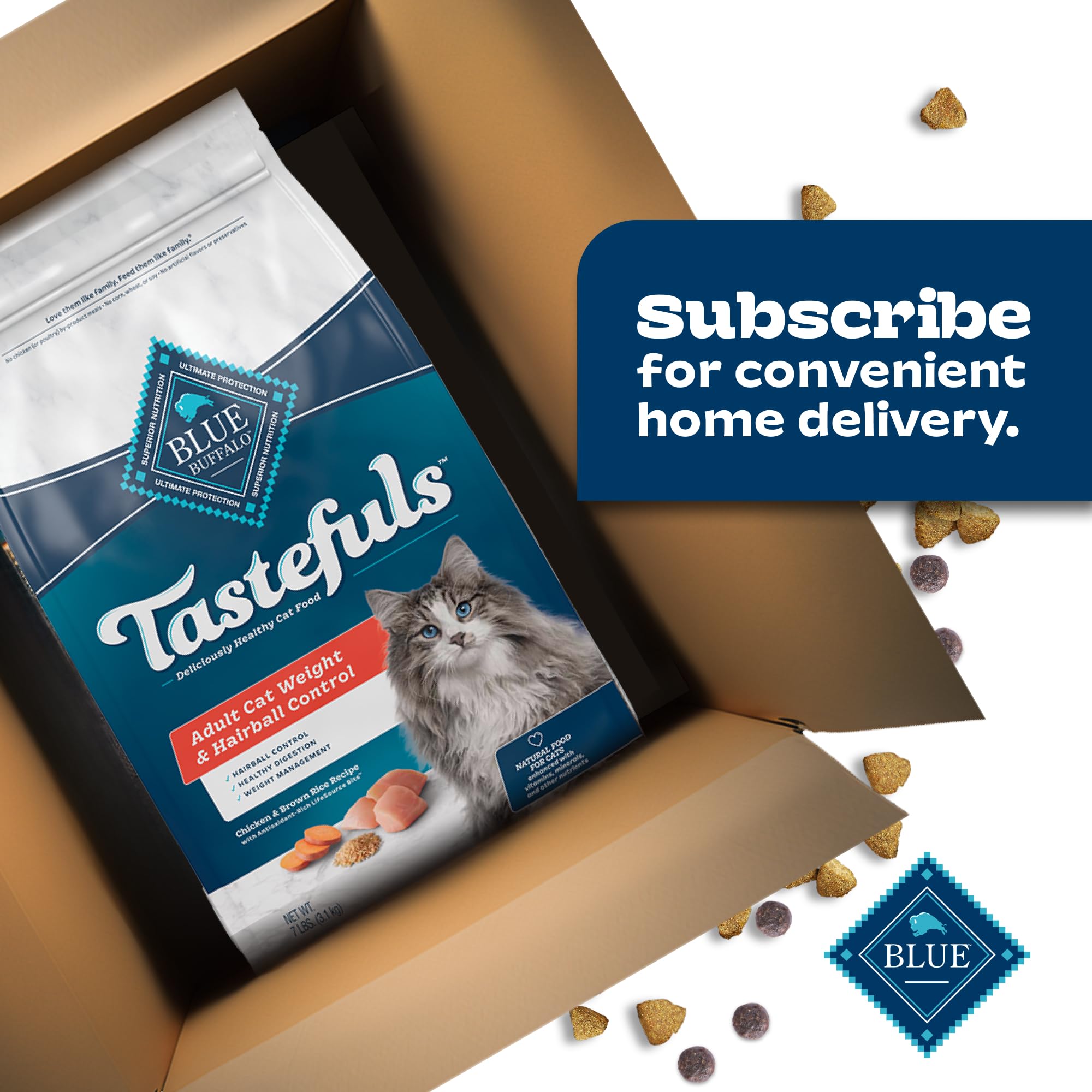 Blue Buffalo Tastefuls Adult Dry Cat Food for Weight Management & Hairball Control - Natural Chicken Recipe, 7-lb Bag | Made in USA | Perfect for Indoor Cats & Sensitive Stomachs