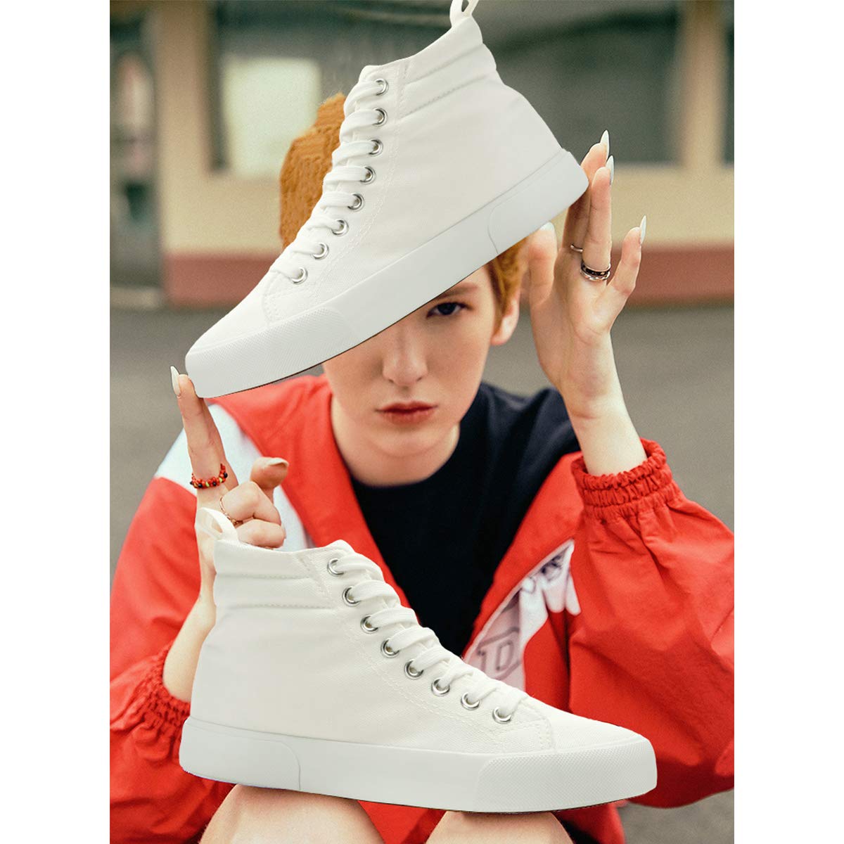 Yageyan Women's High Top Canvas Sneakers - Fashion Classic Comfortable Walking Shoes in White & Black | Casual Wear, Street Style, Everyday Comfort