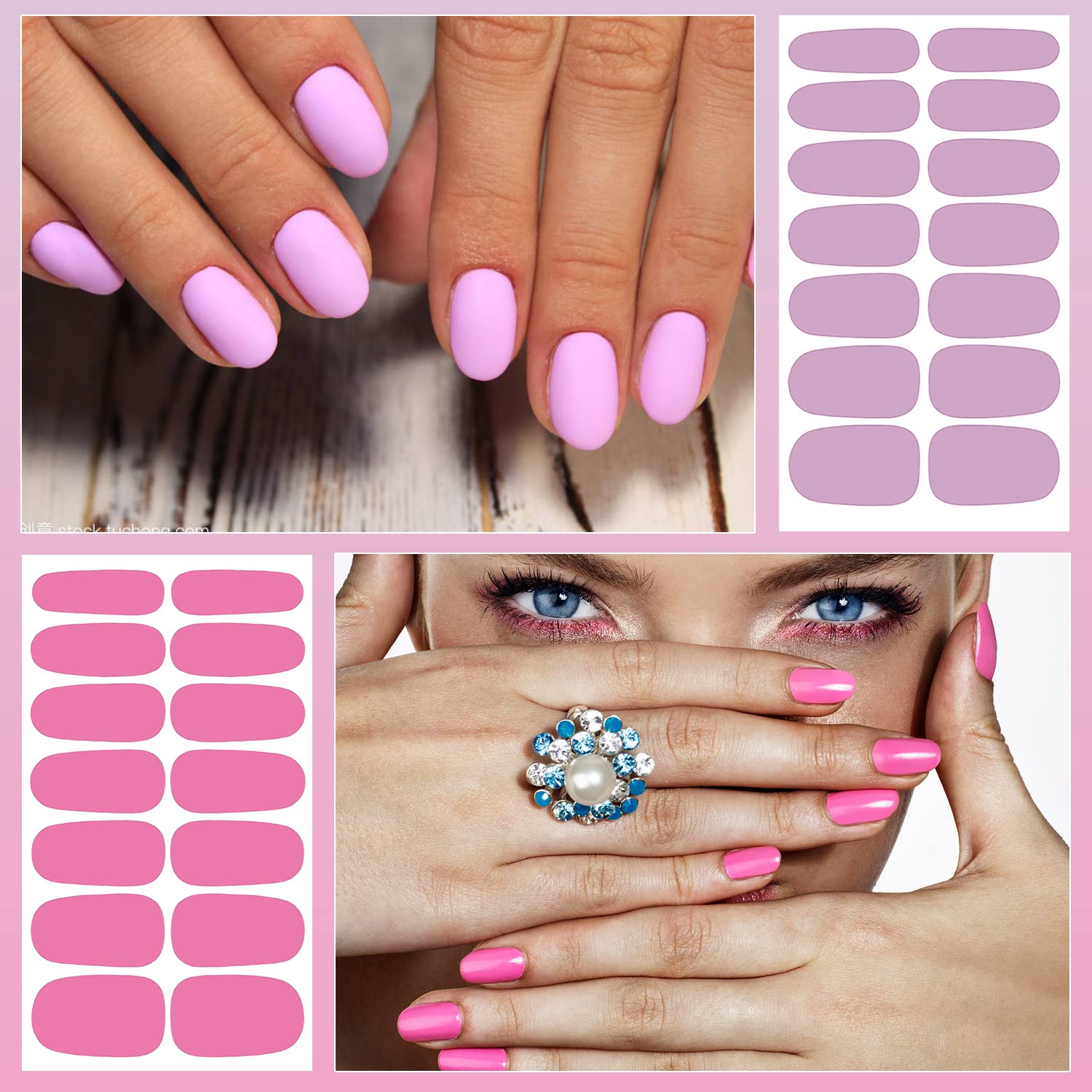 DANNEASY 16 Sheets Solid Color Nail Polish Stickers - Self Adhesive Nail Wraps for Women, Acrylic Nail Art Strips with Nail File & Cuticle Stick (Pink Red) | Perfect for Home Manicures, Parties & Gifts