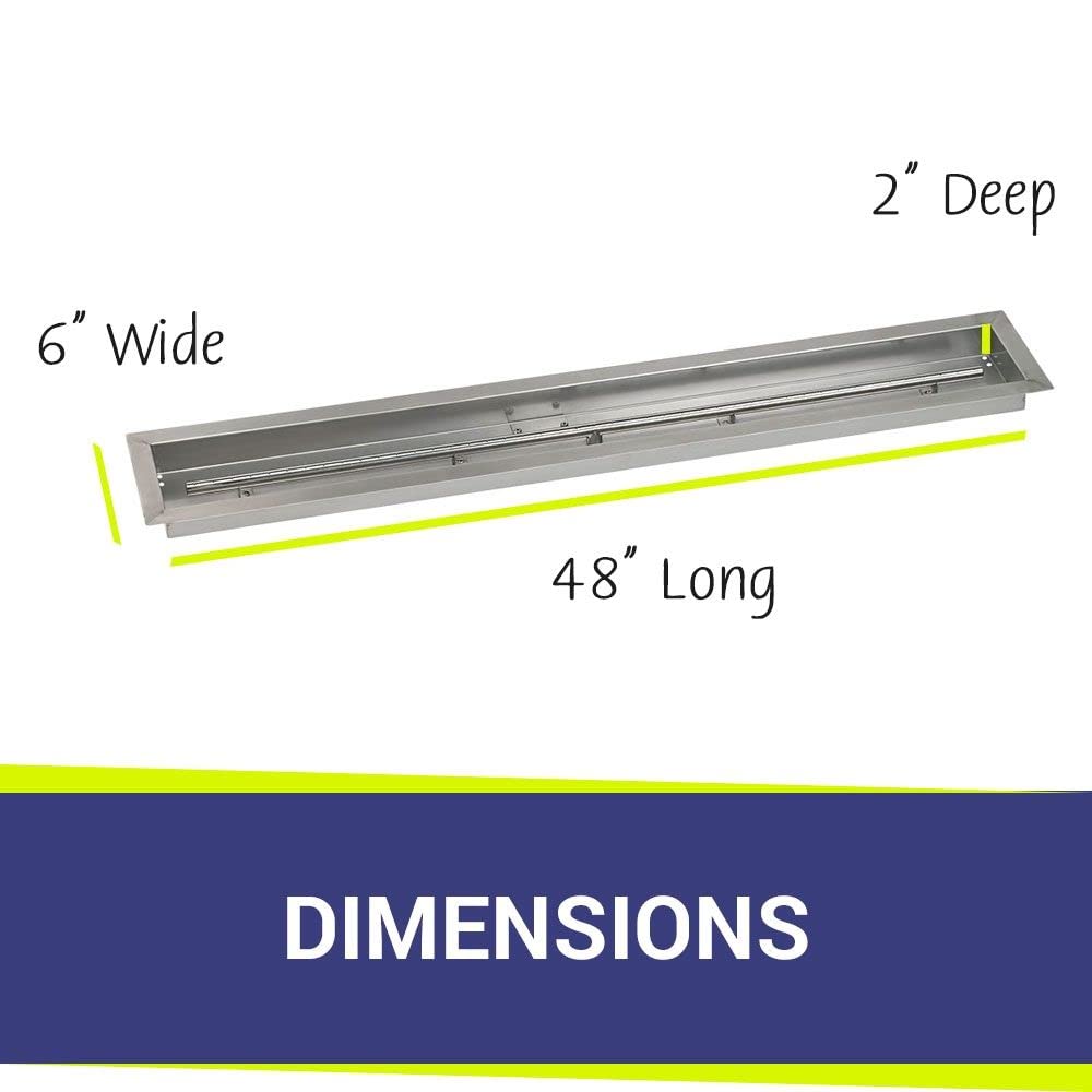 48-Inch Stainless Steel Linear Drop-in Fire Pit Pan & Burner - American Fireglass - Perfect for Outdoor Patio, Backyard, and Garden Fire Pits