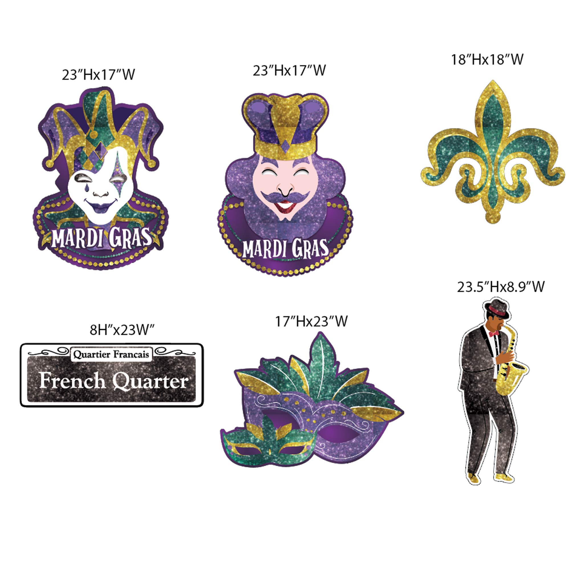 VictoryStore Jumbo Masquerade Party Decorations - 14-Piece Mardi Gras Yard Decor Set with Sparkle Glitter Print & Metal Stakes (18672) | Perfect for Carnival, Halloween, and Outdoor Themed Parties