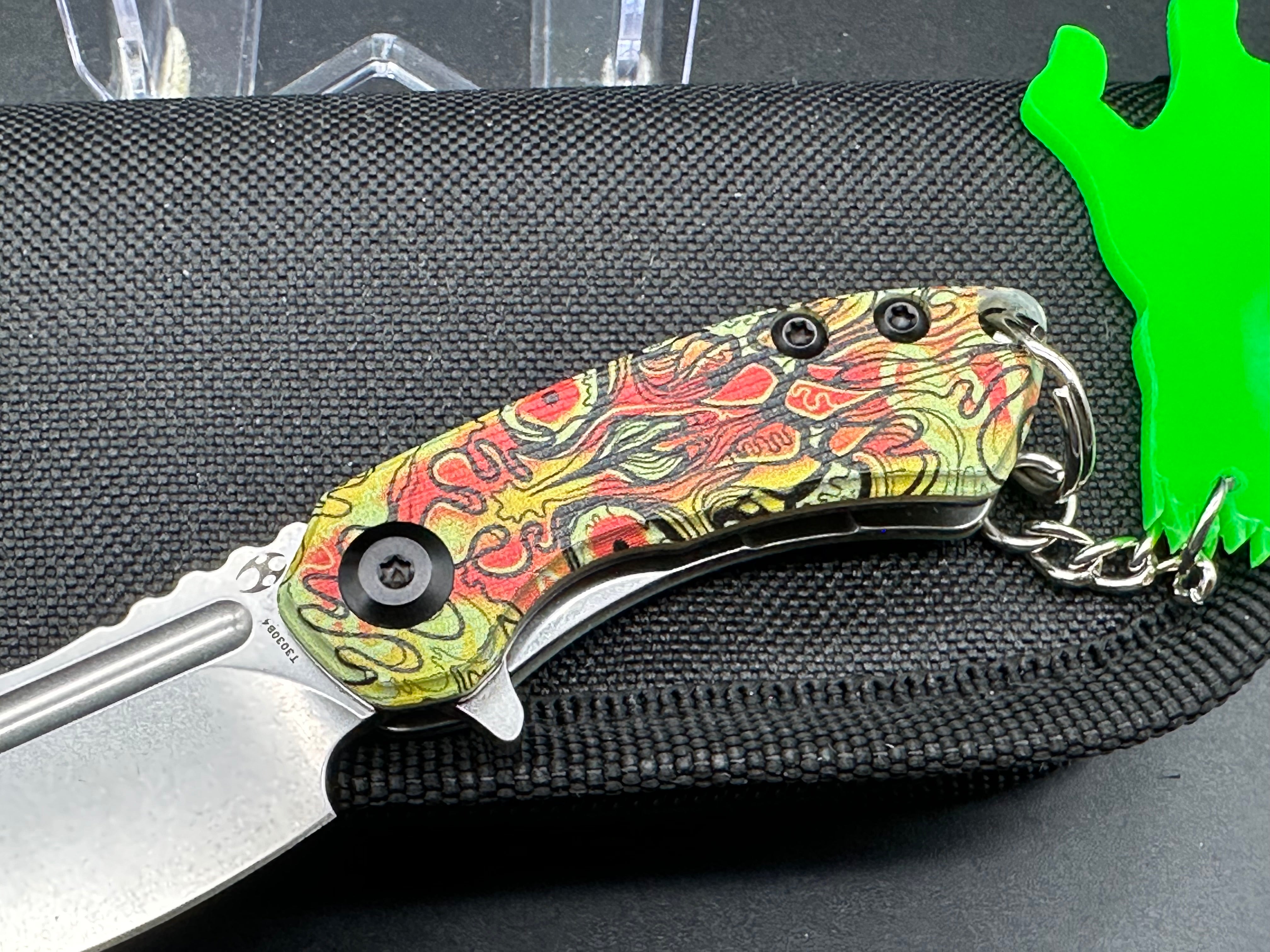 Kansept Mini Korvid Folding Knife - Liner Lock, Undead Print, Yellow G10 Handle - EDC Pocket Knife for Camping, Hiking & Outdoor Adventures