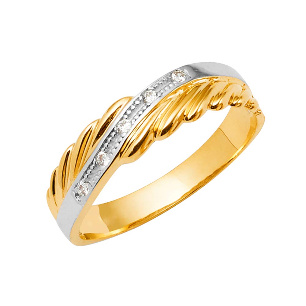 14K White & Yellow Gold Two-Tone Round Cubic Zirconia CZ Ring for Men - Anniversary Wedding Band, Engagement Gift, Valentine's Day Present