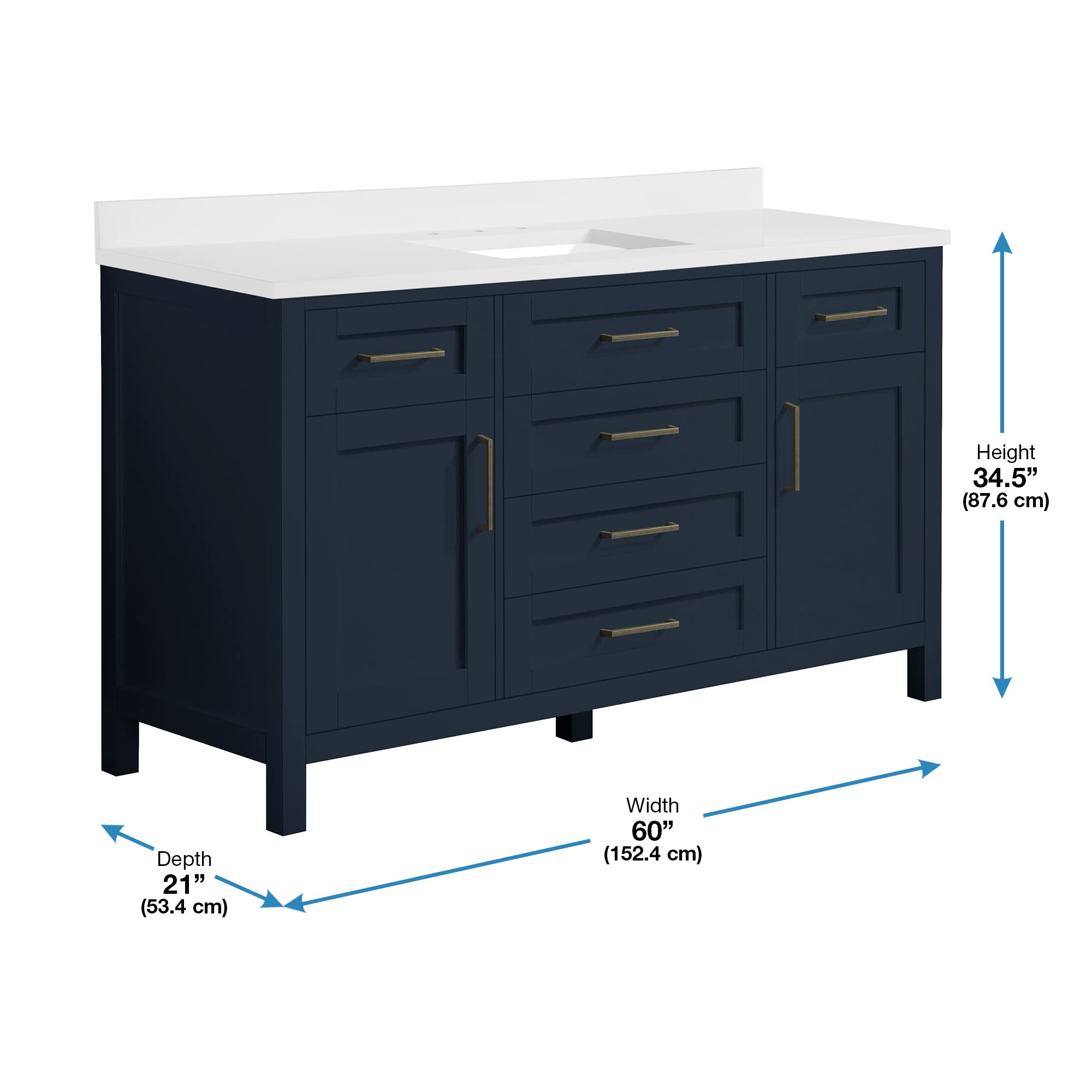 OVE Decors Tahoe II 60-Inch Single Basin Bathroom Vanity in Midnight Blue - Modern Bathroom Storage Solution for Small Spaces