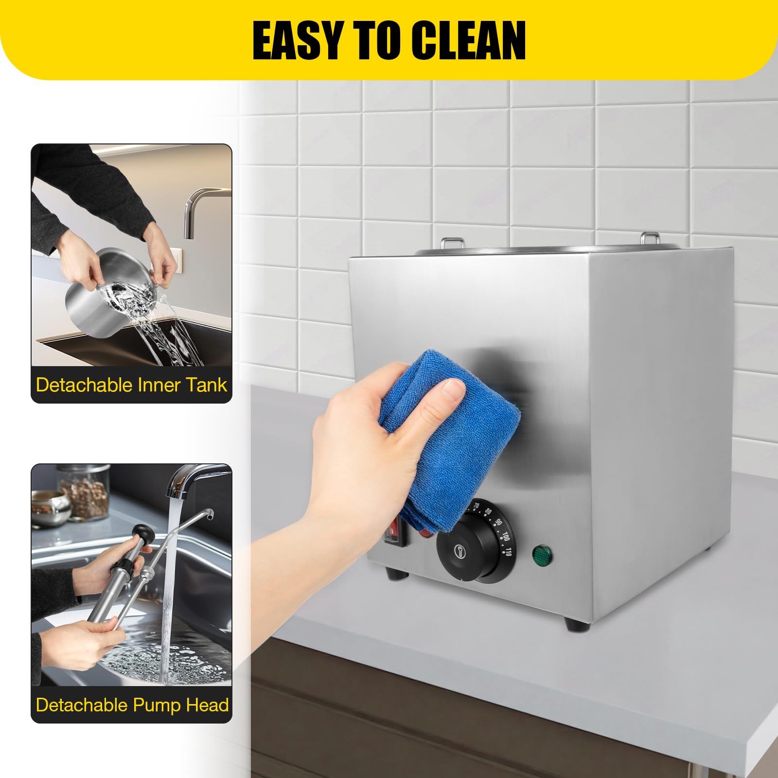 Commercial 110V 800W Stainless Steel Condiment Pump Dispenser - Adjustable Temperature Sauce Machine for Nacho Cheese, Hot Fudge, Ketchup | Perfect for Restaurants, Cinemas & Catering Events (Rear Plug Hole)
