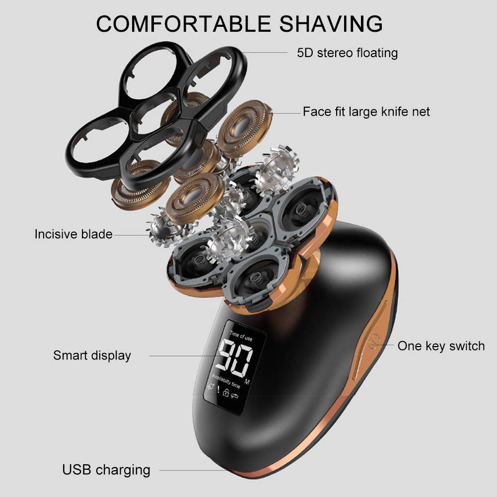5-in-1 Electric Head Shaver for Bald Men - Wet/Dry Multifunctional Shaving Machine with Beard Trimmer & Safety Razor - Perfect for Travel, Gym and Daily Grooming Routine