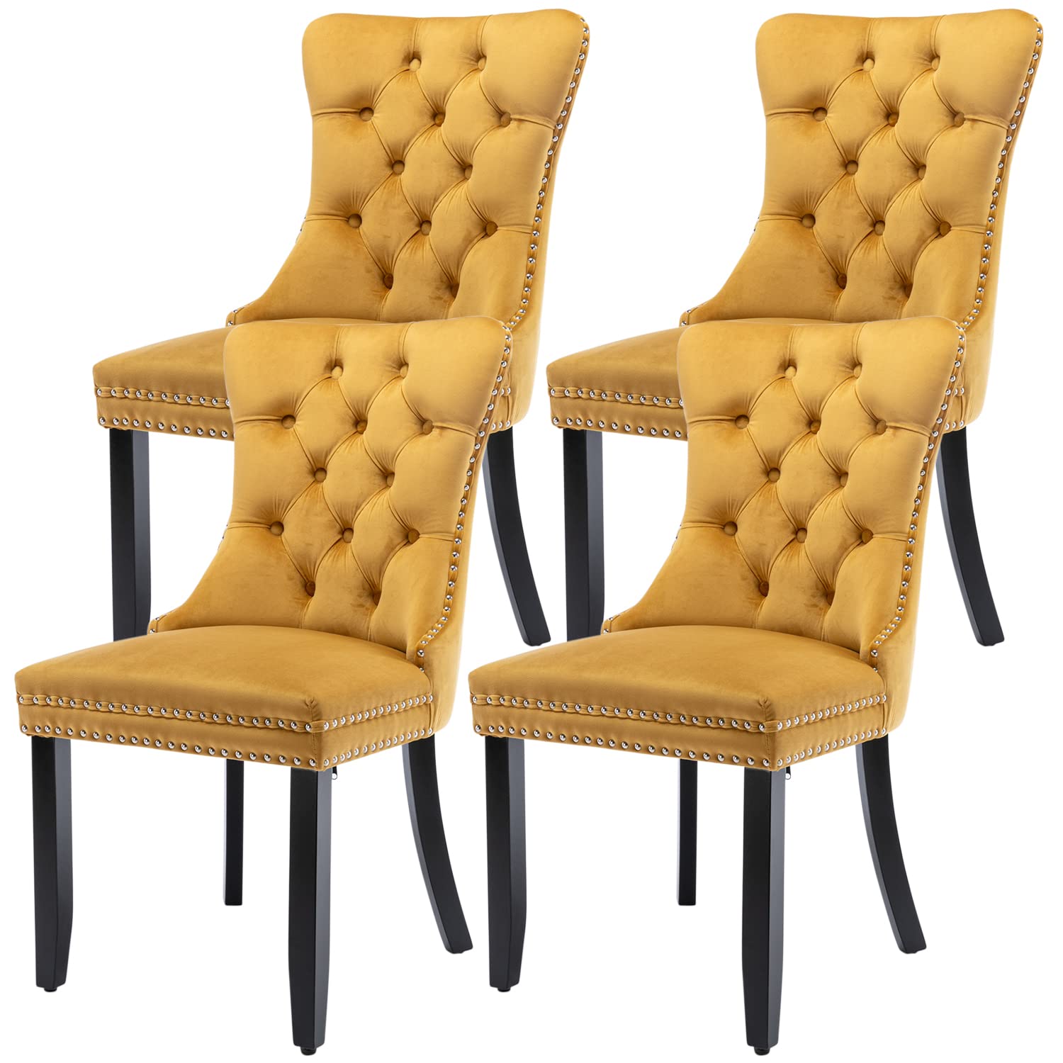 Virabit Velvet Dining Chairs Set of 4 - Tufted Upholstered Chairs with Nailhead Trim & Ring Pull Design, Solid Wood Frame for Kitchen, Dining Room or Bedroom (Gold) - Perfect for Modern Home Decor & Entertaining Guests