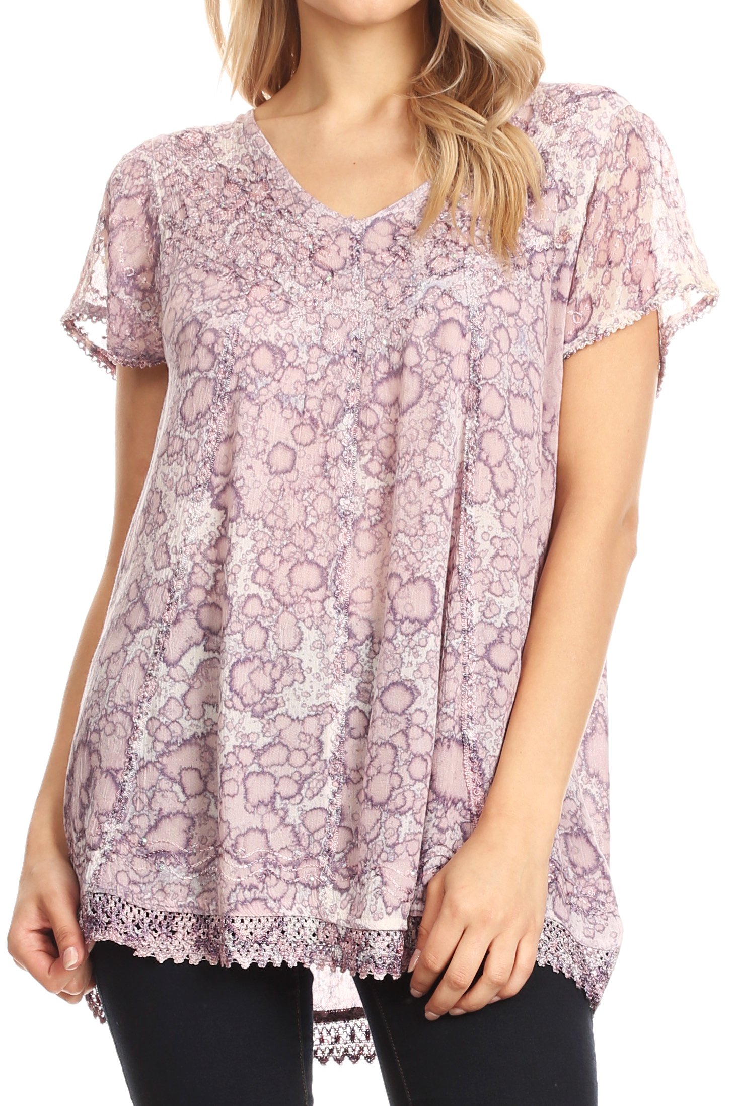 Sakkas Women's Charolette Embroidered Sequin Accent Blouse - Elegant Party Top for Evening Events & Special Occasions