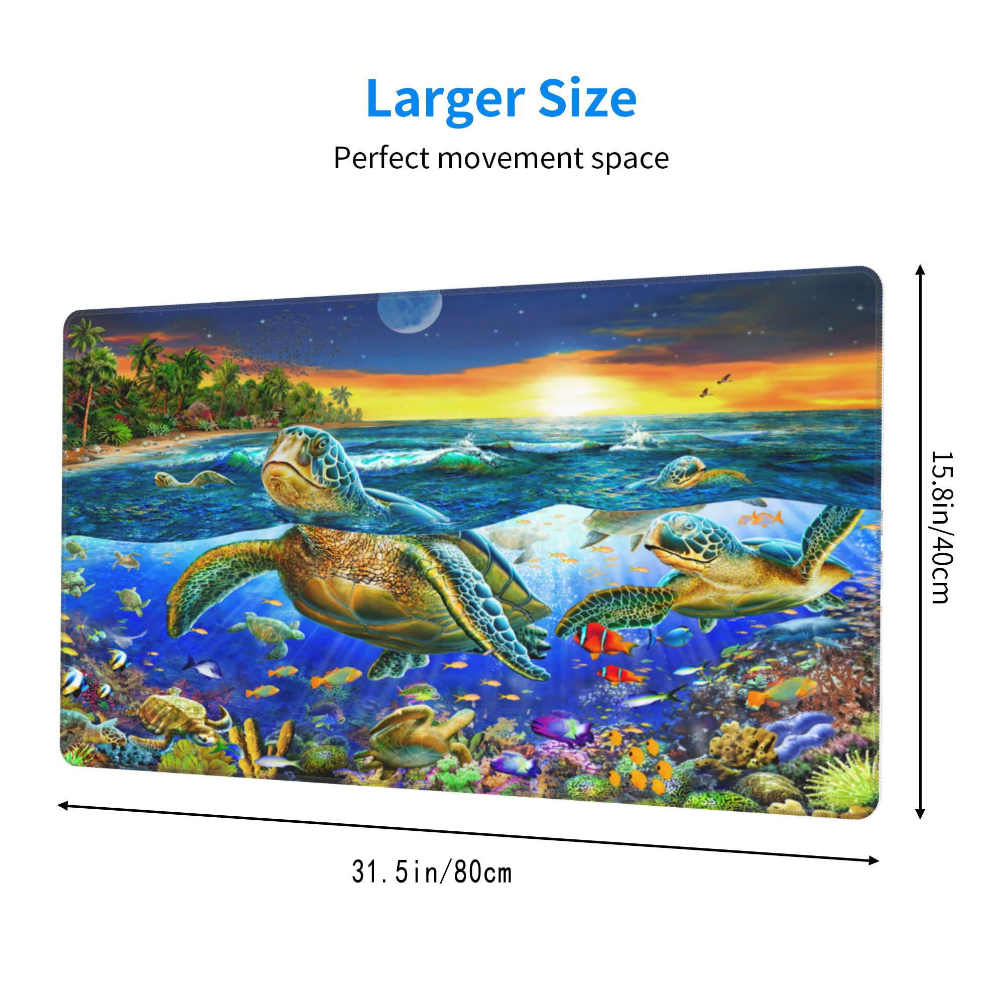Premium Large Gaming Mouse Pad with Non-Slip Rubber Base - 31.5x15.7 Inch Extended Desk Mat for PC, Laptop & Office Work | Sea Turtle Design, Stitched Edges | Perfect for Gaming, Typing & Home Office Setup