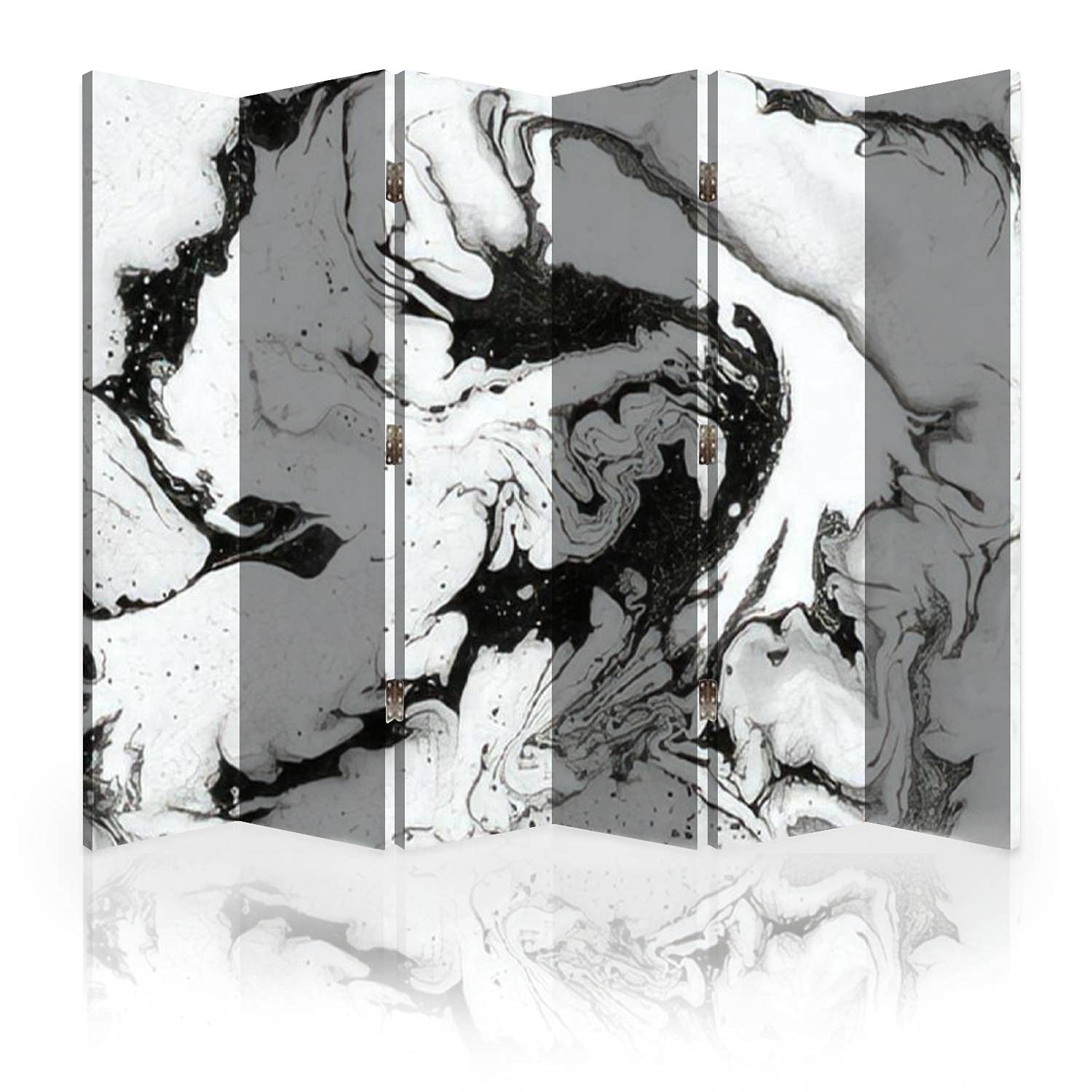 Abstract Black Ink Water Marble Canvas Room Divider - 6-Panel Folding Privacy Screen with Multicolor Design | Perfect for Home Office, Living Room Partition & Bedroom Space Separator