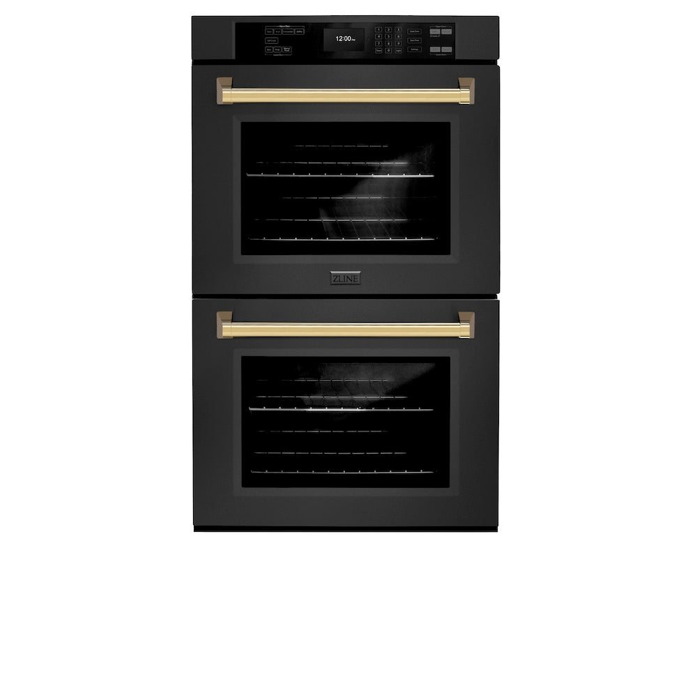 ZLINE Autograph Edition 30 Inch Professional True Convection Double Wall Oven with Air Fry & Self Clean - Black Stainless Steel with Polished Gold Handles (WADBZ 30 G) | Perfect for Home Chefs & Entertaining | Commercial-Grade Baking, Roasting & Air Frying