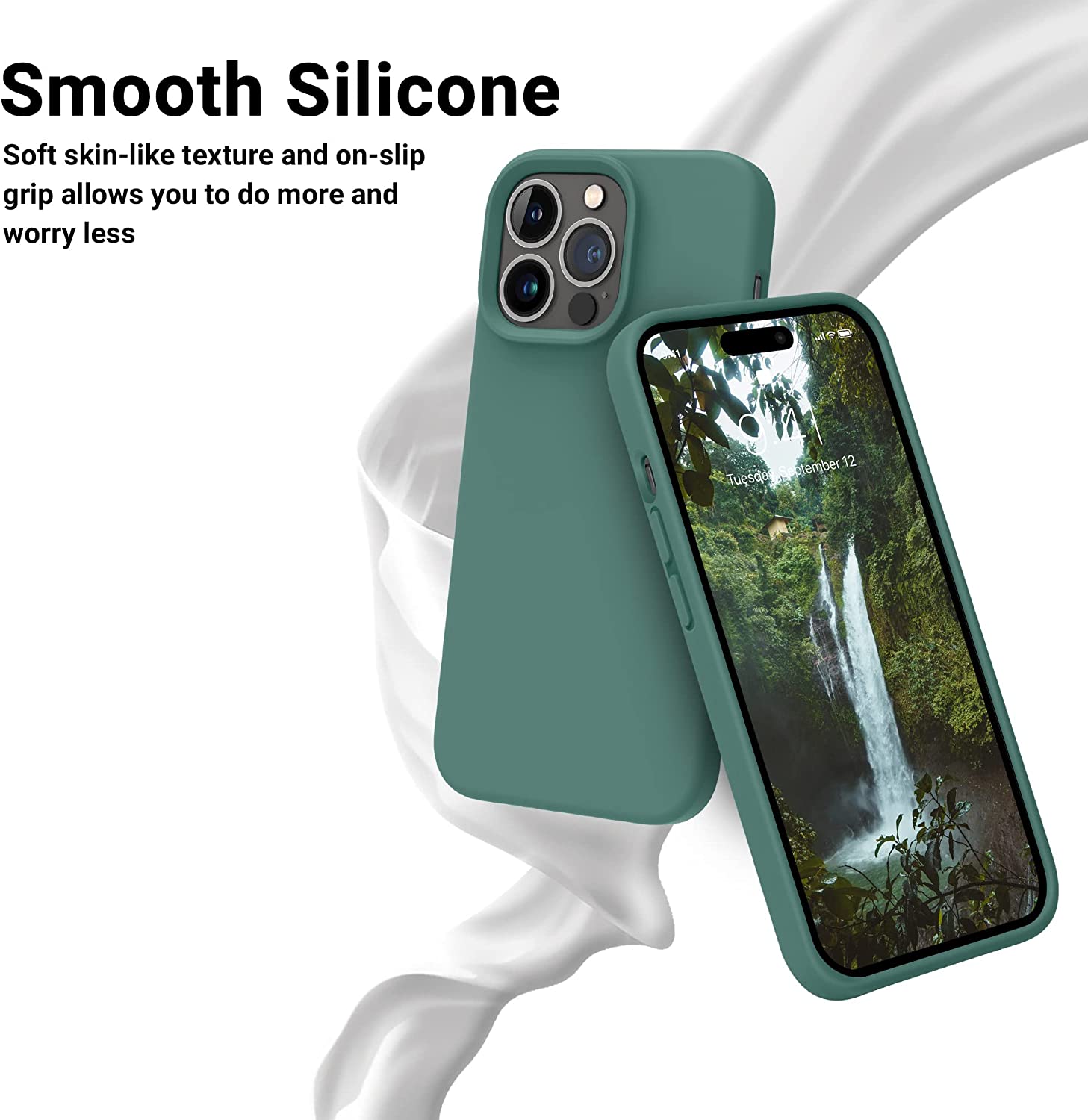 Premium iPhone 14 Pro Case - Shockproof Slim Silicone Cover in Pine Green | Perfect for Everyday Protection & Outdoor Activities