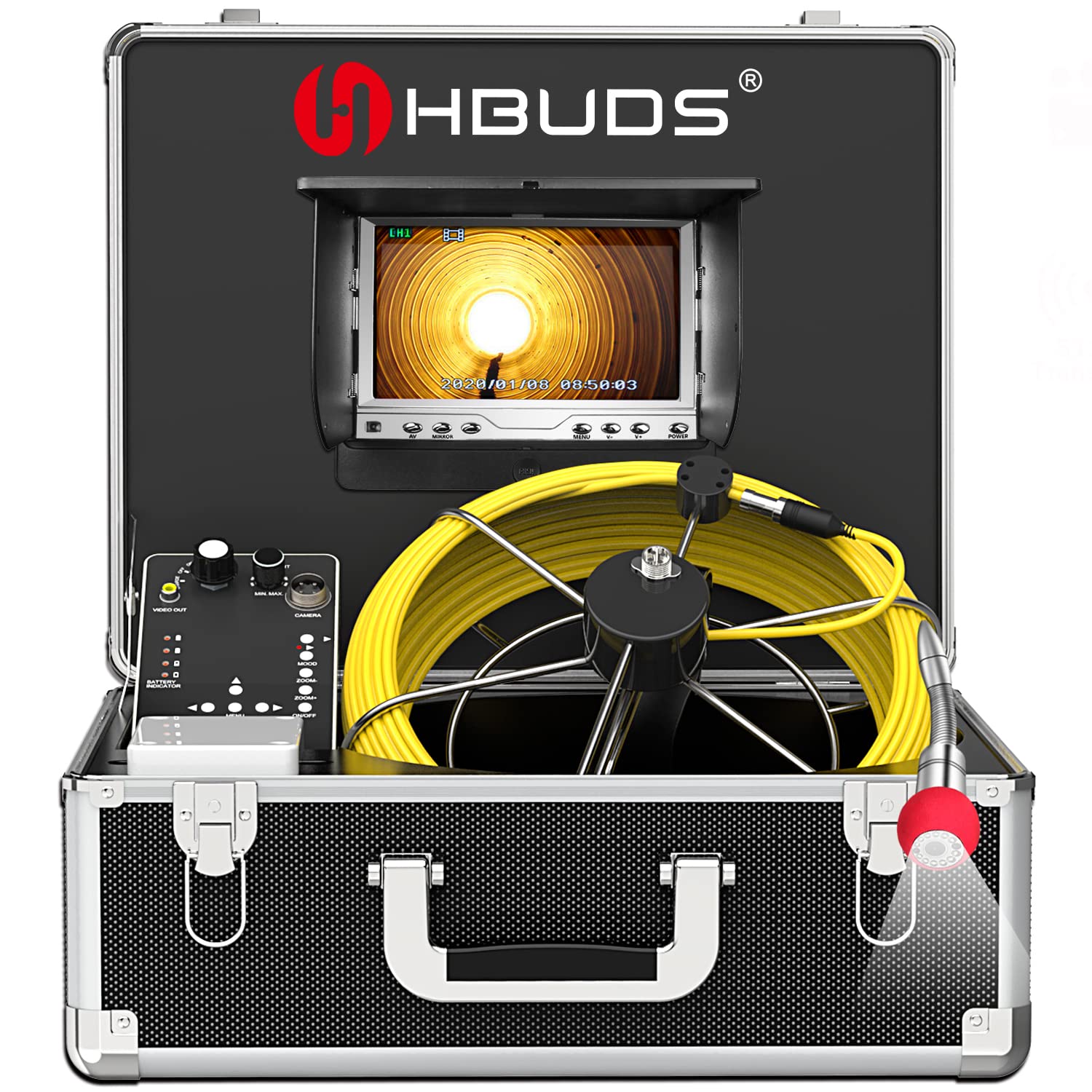 **7 Inch LCD Pipe Inspection Camera with 1000TVL HD Resolution - Waterproof IP68 Snake Video System for Drain, Sewer & Industrial Pipeline - Ideal for Plumbing, HVAC & Maintenance Professionals**