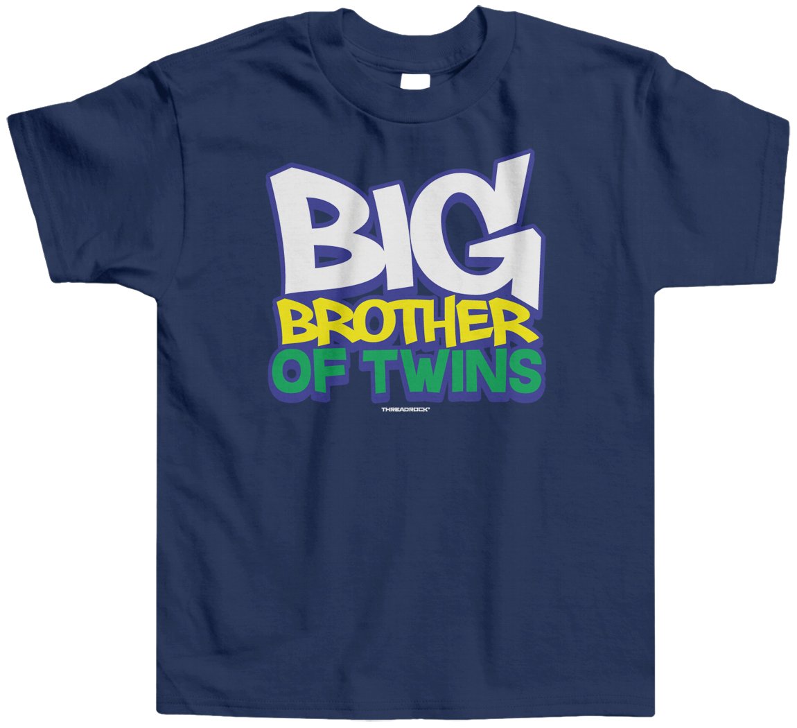 Threadrock Little Boys' Big Brother of Twins Toddler T-Shirt - Cute Matching Outfit for Twin Siblings, Birthday & Family Photos - Soft Cotton Tee for Toddlers 1-3 Years