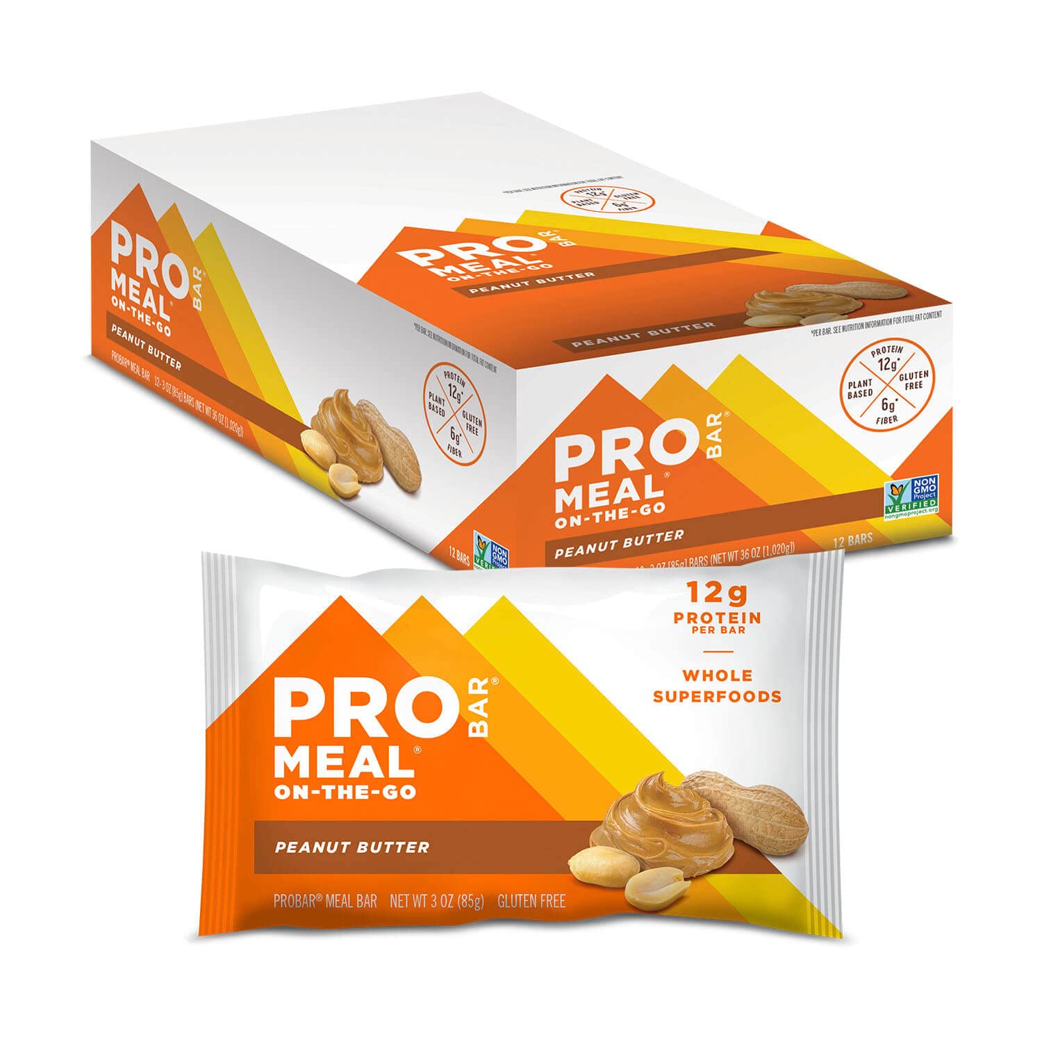 PROBAR Peanut Butter Meal Bar - Non-GMO, Gluten-Free, Plant-Based Whole Food Snack - 12 Pack | Healthy Natural Energy Bars for Hiking, Camping & On-the-Go Nutrition