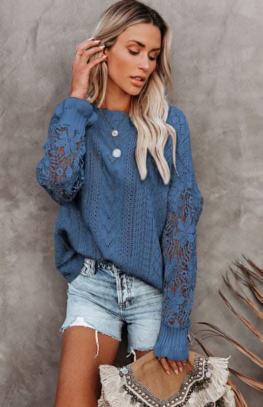 Elegant Cutout Petal Sleeve Sweater for Women - Trendy Knit Pullover for Fall & Winter - Perfect for Office, Date Night & Casual Outings