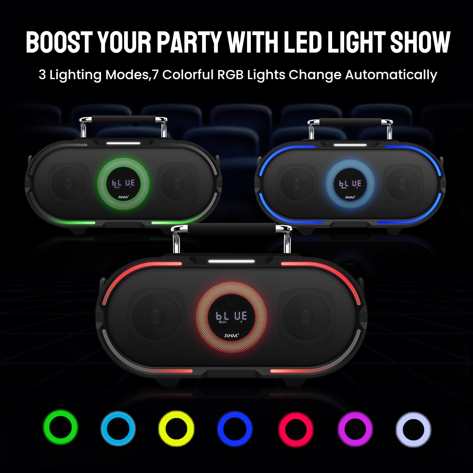 RHM K666PLUS Professional Karaoke Machine with 2 Wireless Microphones - Bluetooth, USB, AUX & PC Connectivity - Rechargeable Battery & 7-Hour Playtime - Ideal for Home Parties, Weddings, Outdoor Events & Christmas Celebrations - Powerful Sound System & Dynamic RGB Lights for Ultimate Entertainment Experience
